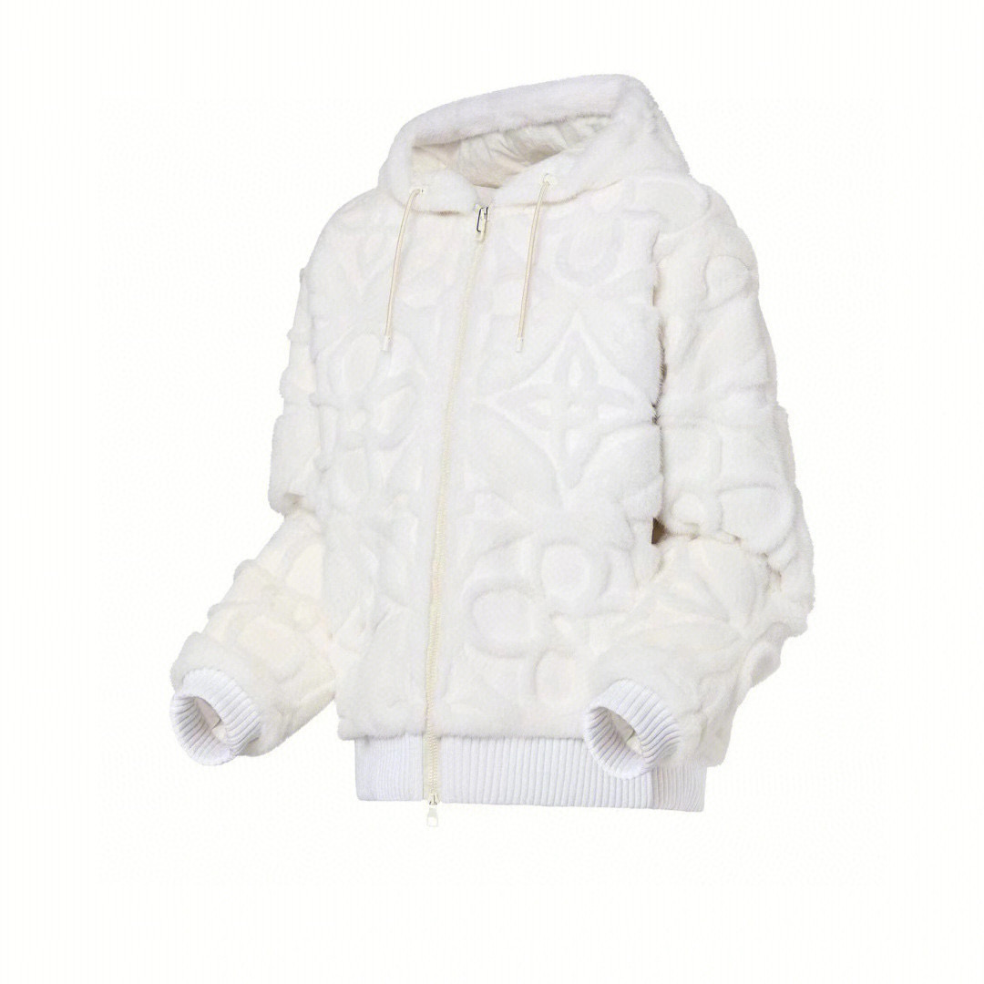 NIGO Louis Vuitton Men's And Women's Aged Shearling Embossed Craft Velvet Mink Pure White Zip Jacket #nigo97838