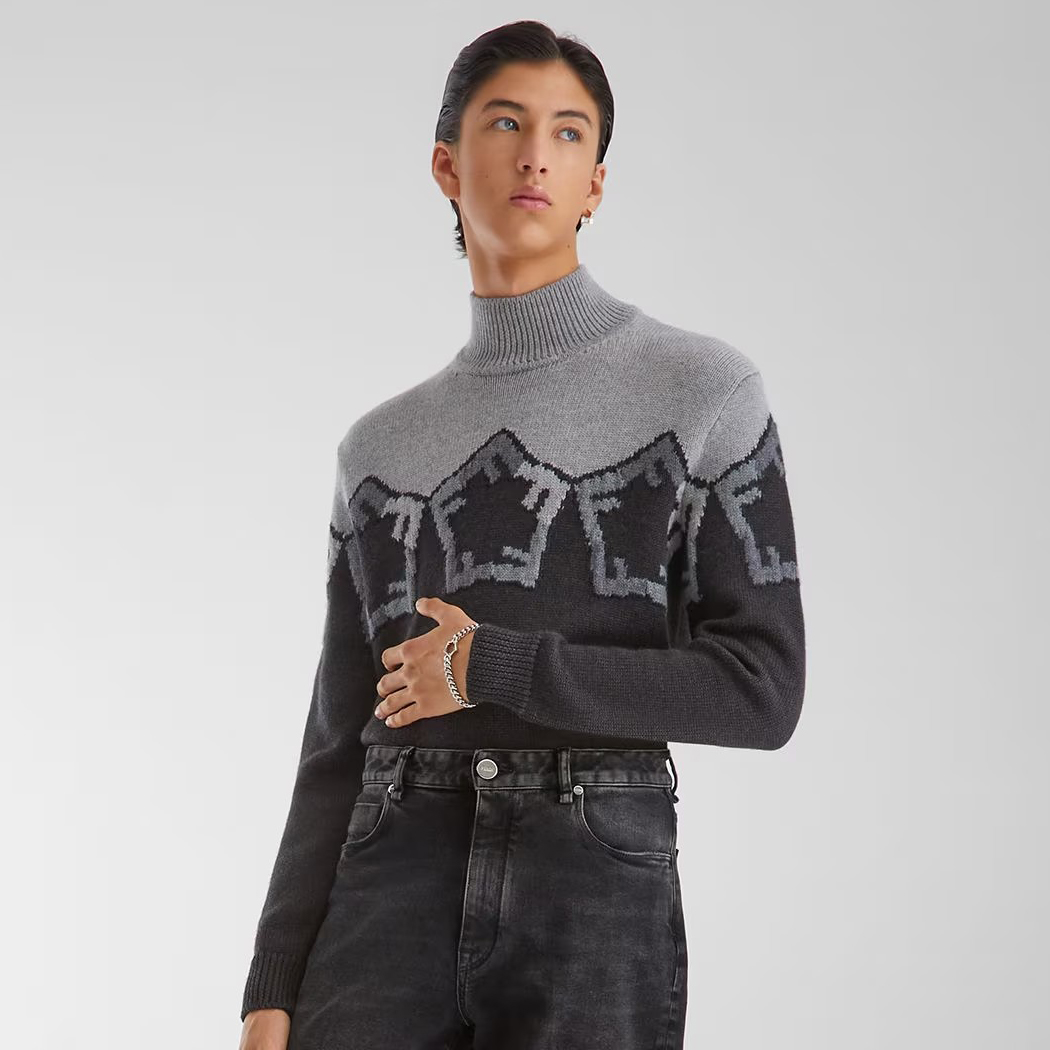 NIGO Fendi Men's Spring And Autumn Grey Loose High Neck Knit Pullover Jumper Sweater #nigo97844