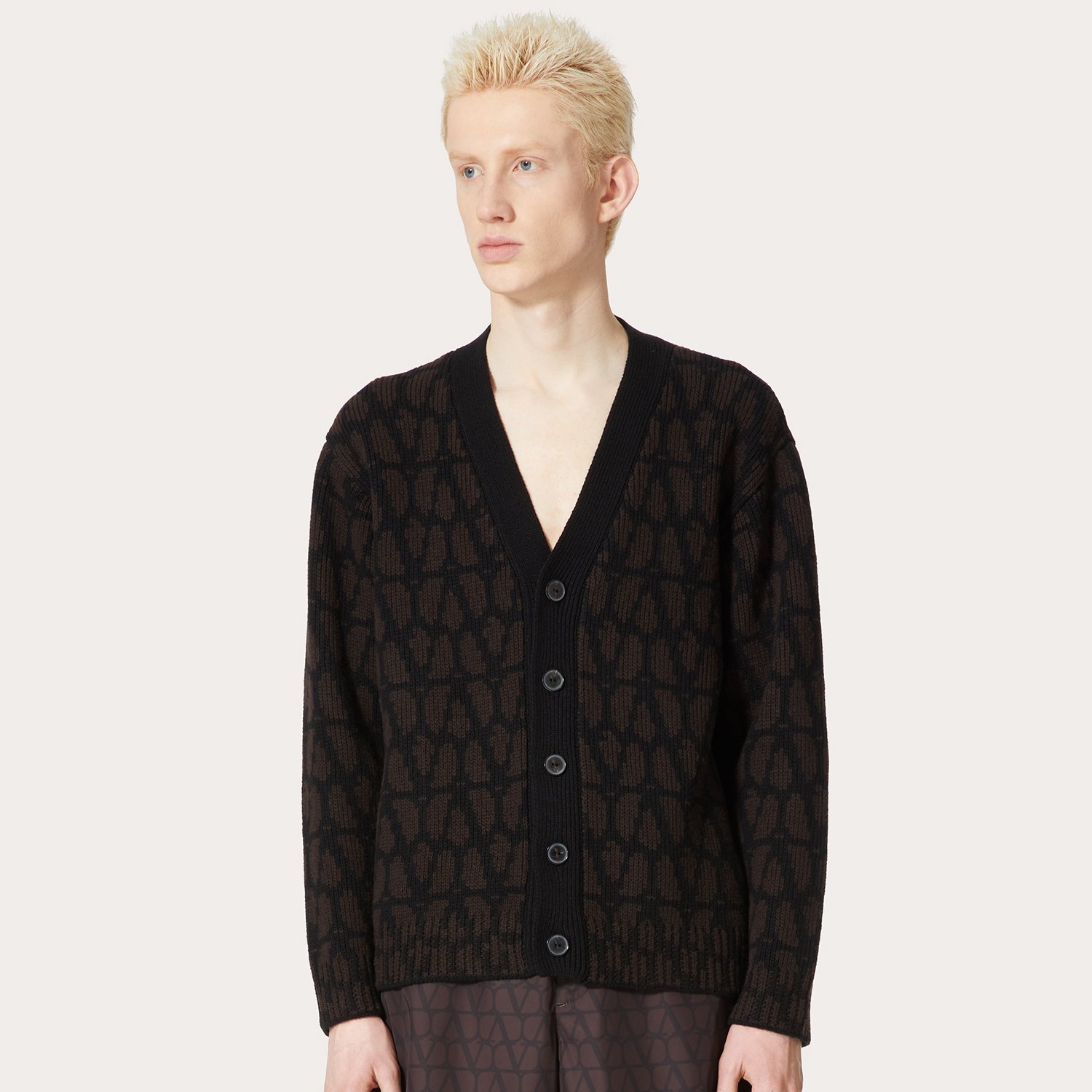 NIGO Valentino Men's Spring And Autumn Black V-neck Long Sleeve Single-Breasted Knit Shirt Cardigan #nigo97842