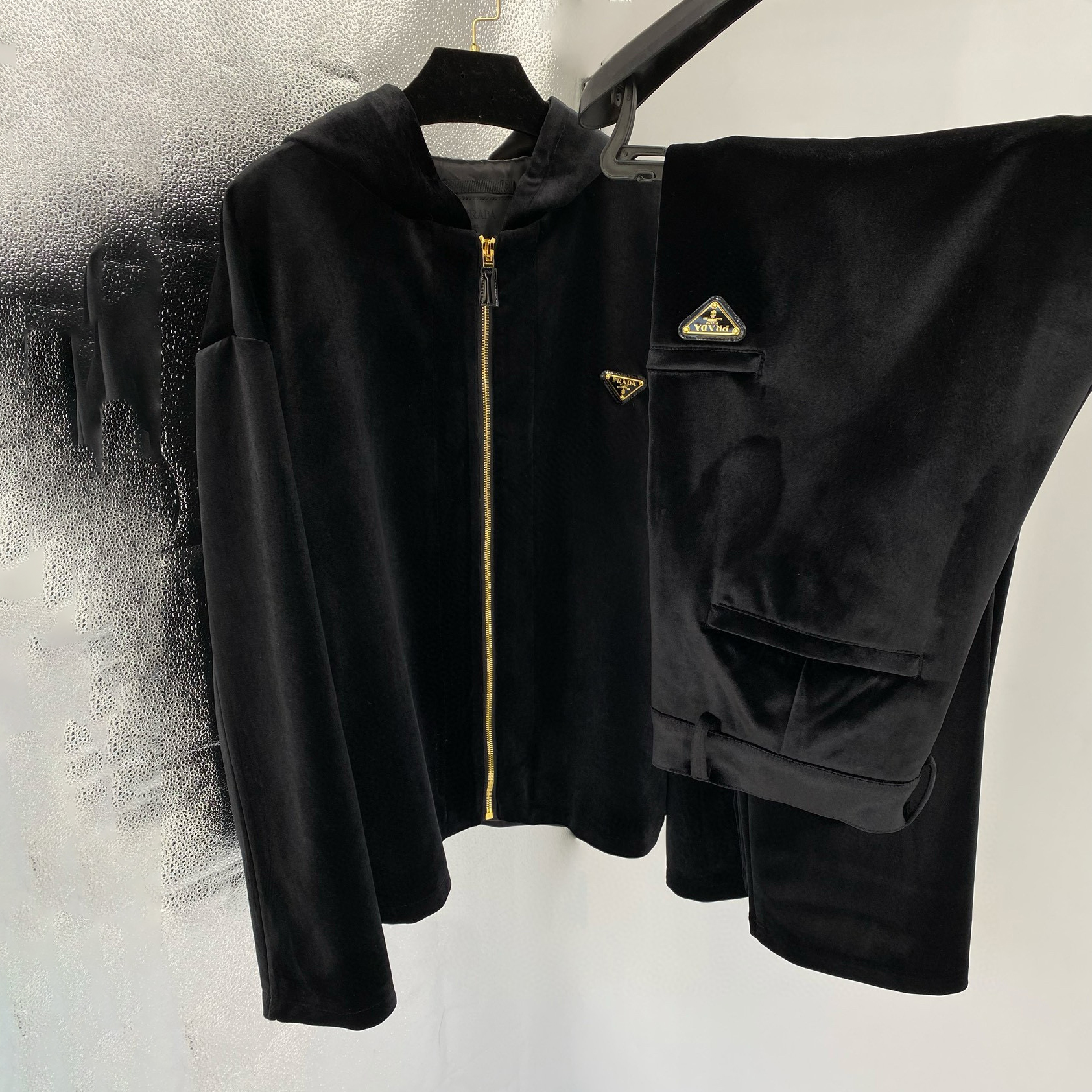 NIGO Prada Men's Autumn and Winter Black Fleece Facing Zip Hooded Jacket Pants Set Suit #nigo97841