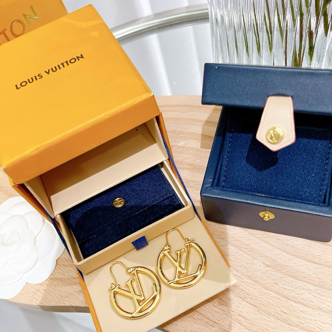 NIGO Louis Vuitton Women's Gold Round LV Logo Metal Earrings Jewellery #nigo97863