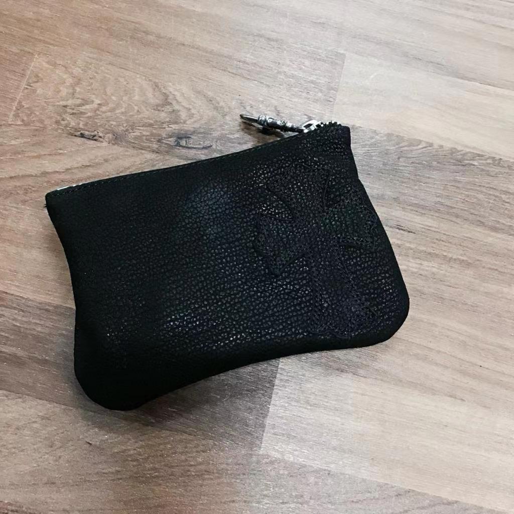 NIGO Chrome Hearts Men's Solid Cowhide Leather Punk Biker Wallet Silver Coin Bag Clutch Bags #nigo97856