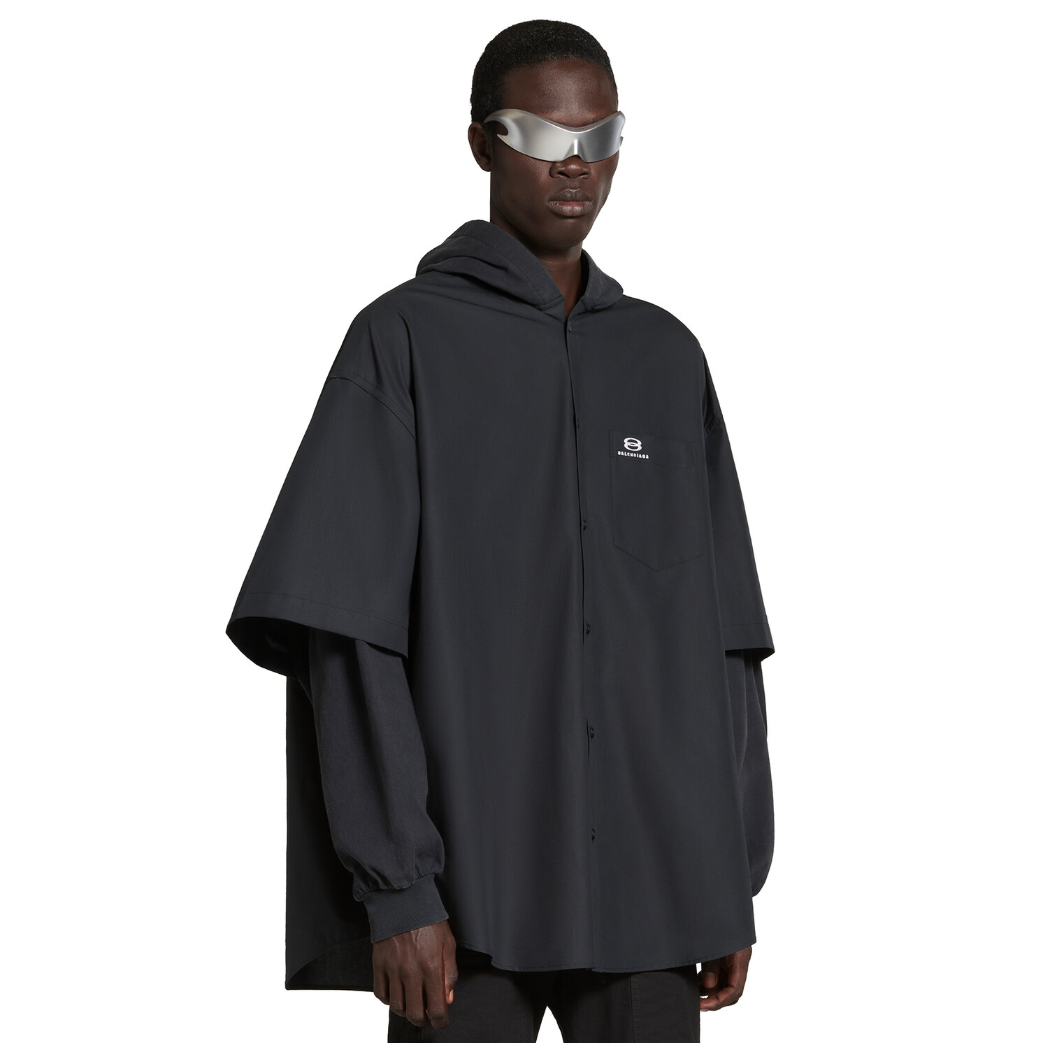 NIGO Balenciaga Men's Spring Autumn Black No Drawstring Connected Hooded Single Breasted Long Sleeve Shirt #nigo97866