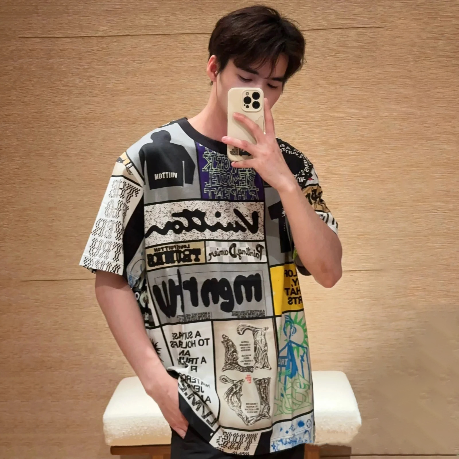 NIGO Louis Vuitton Men's Summer Multicolour Splicing Pattern Printed Cotton Round Neck Short Sleeve T-Shirt #nigo97867