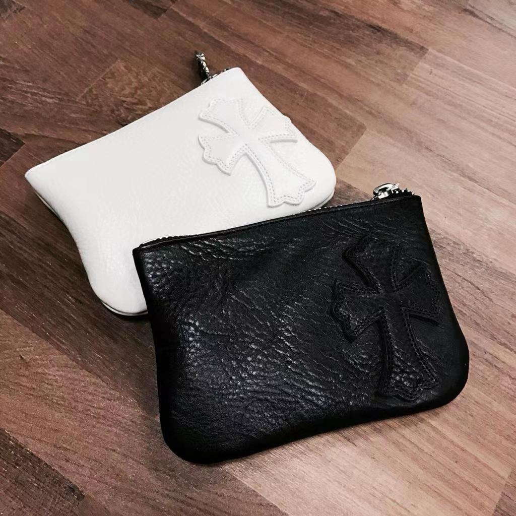 NIGO Chrome Hearts Men's Solid Cowhide Leather Punk Biker Wallet Silver Coin Bag Clutch Bags #nigo97856