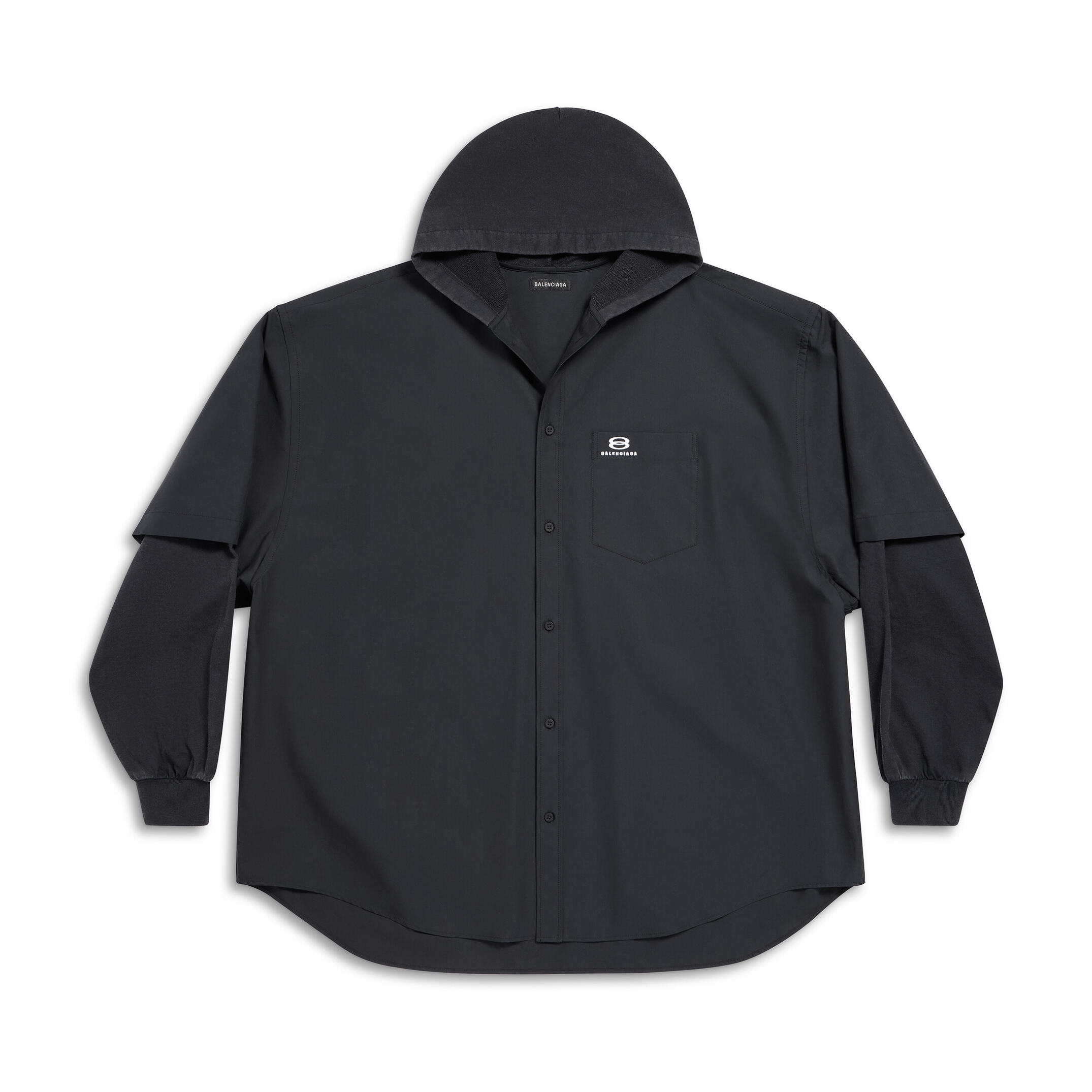 NIGO Balenciaga Men's Spring Autumn Black No Drawstring Connected Hooded Single Breasted Long Sleeve Shirt #nigo97866