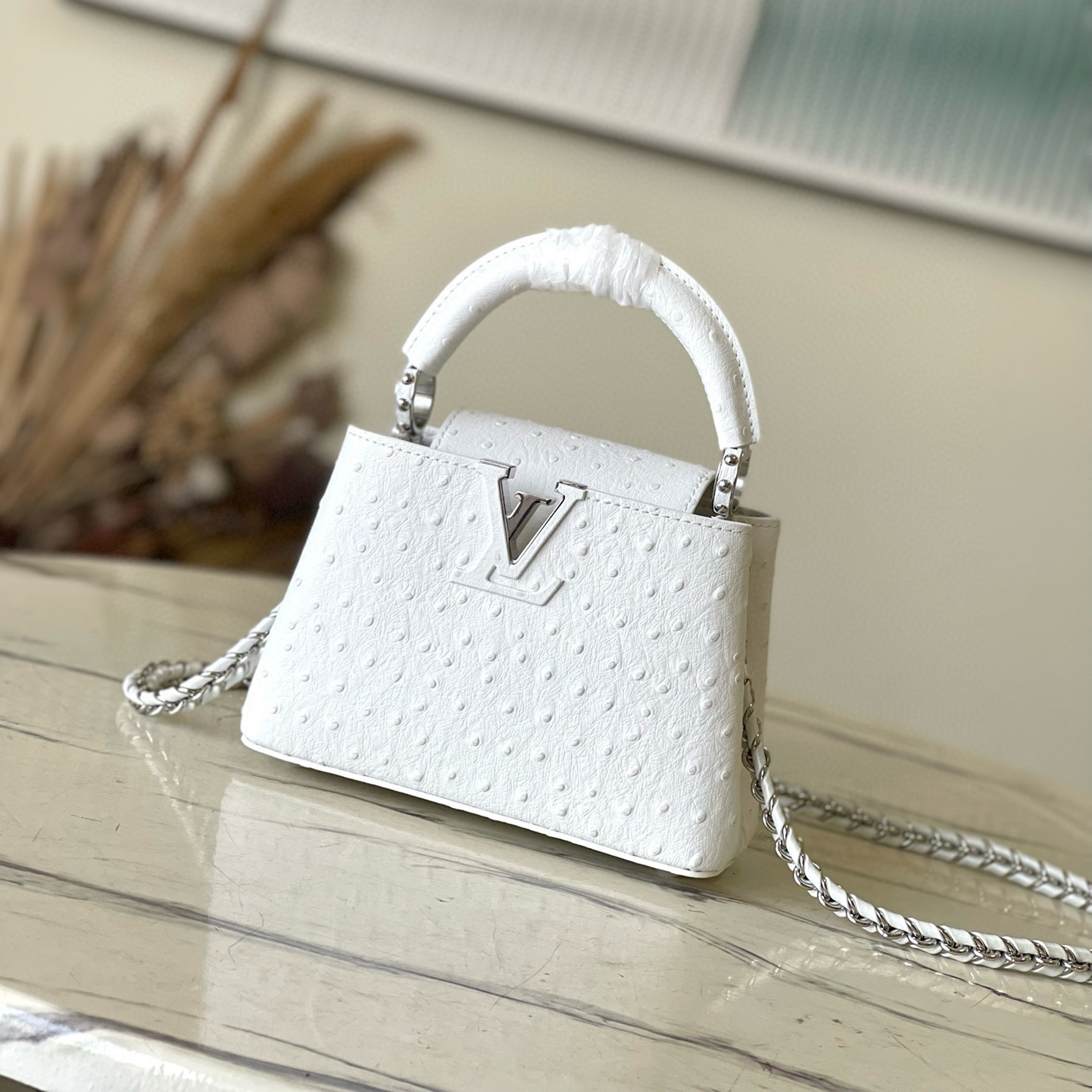 NIGO Louis Vuitton Women's Capulines Floral Embellished Ostrich/Goat Leather Shoulder Crossbody Tote Bag Bags #nigo97869