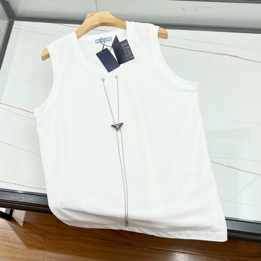 NIGO Prada Men's and Women's Summer Alphabet Iron Tag Hanger Chain Solid Colour Cotton Sleeveless Tank Top Vest #nigo97868