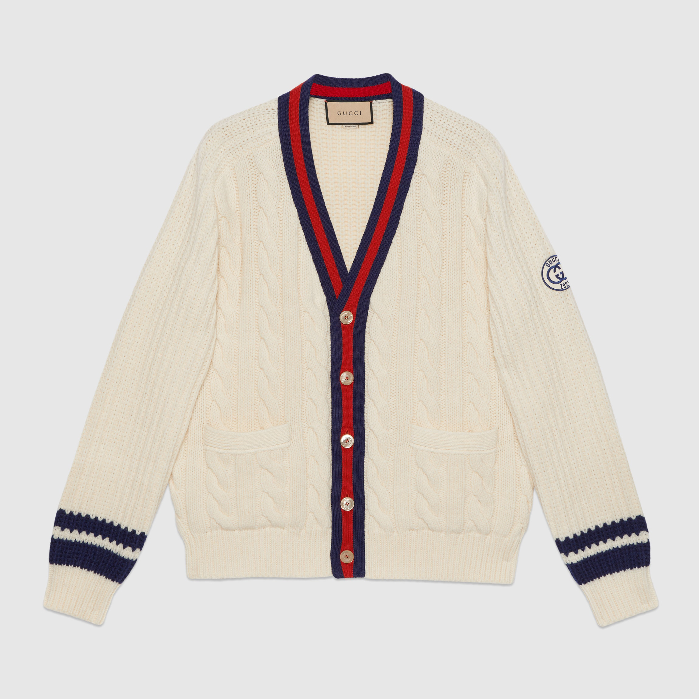 NIGO Gucci Men's Beige Colour Block Stripe V-Neck Single Breasted Long Sleeve Knitted Cardigan #nigo97871