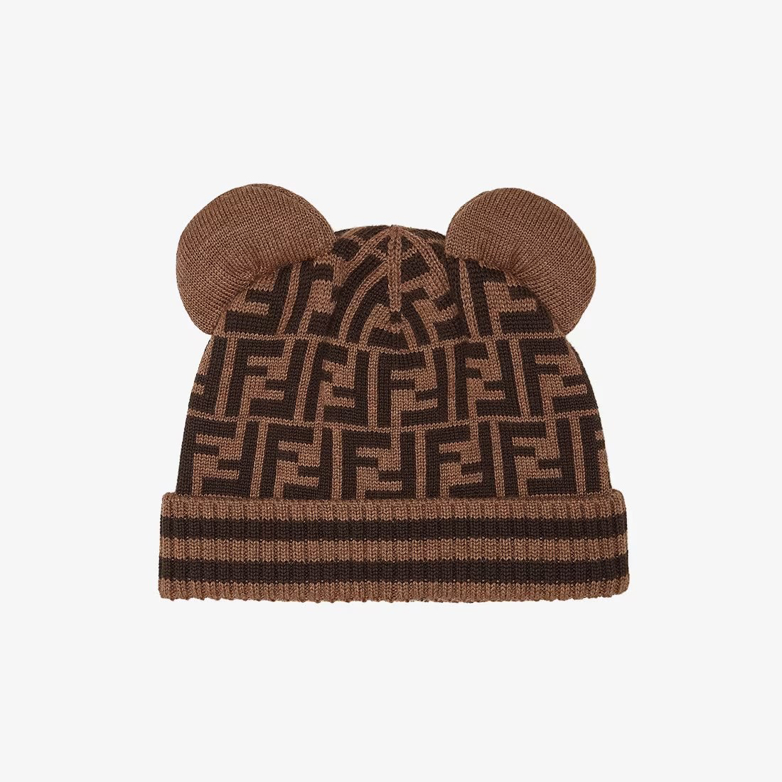 NIGO Fendi Children's Bear Ears Brown Wool Logo Knit Hat #nigo97875