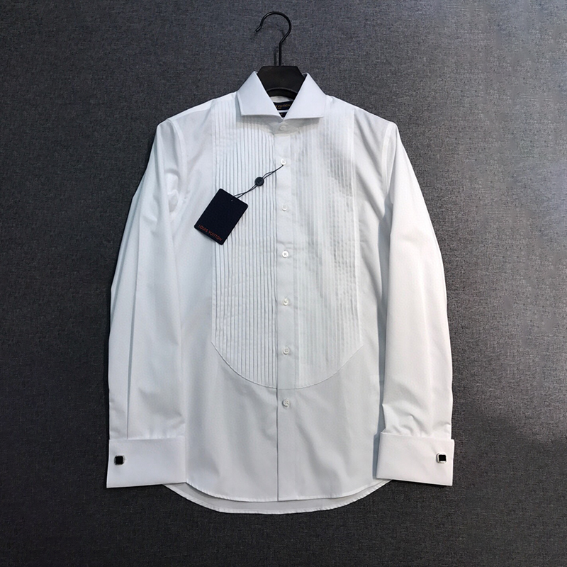 NIGO Louis Vuitton Men's All Seasons Solid Color Flip Leader Button Pleated Shirt Formal Long Sleeve Shirt Black White Ngvp #nigo7614