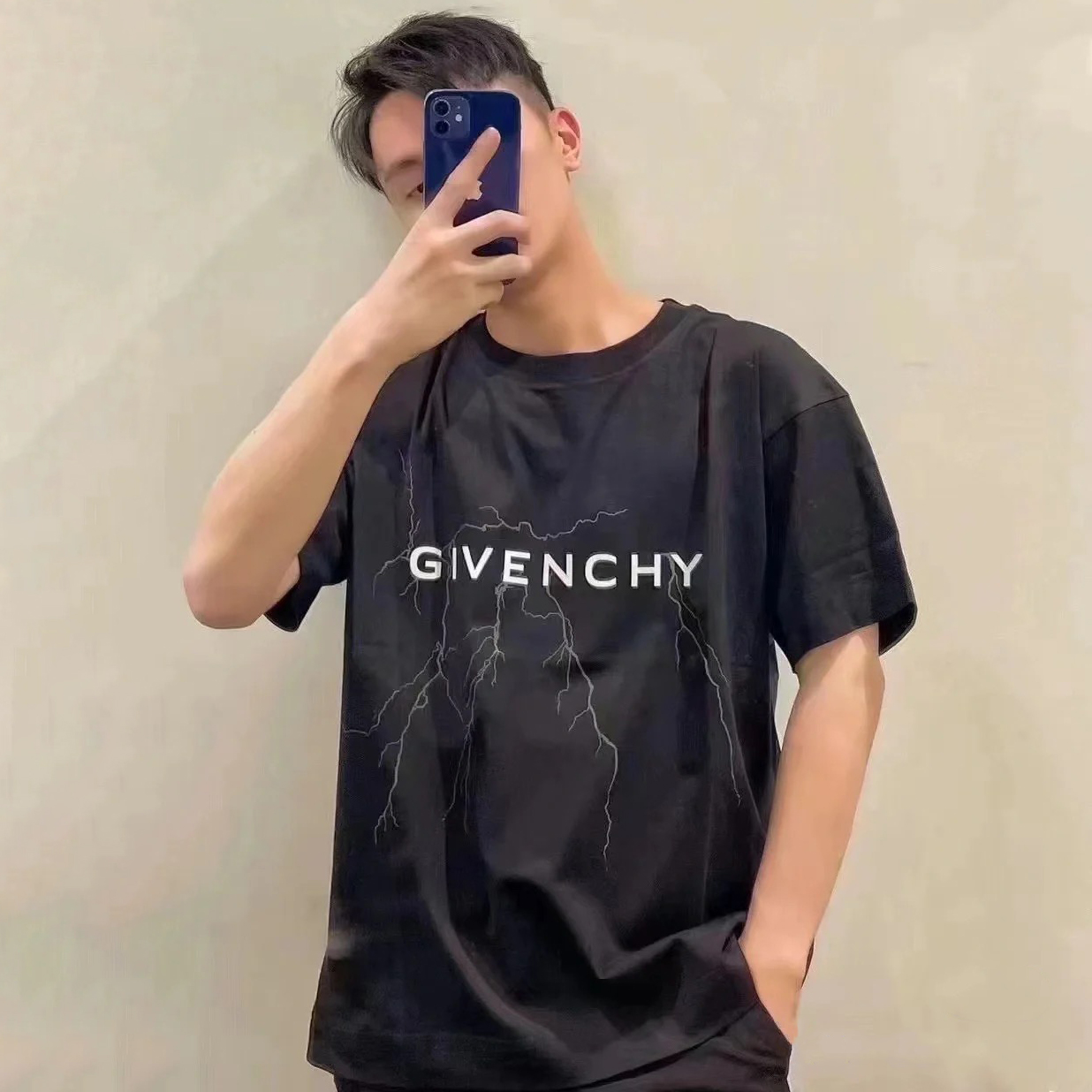 NIGO Givenchy Men's Summer Lightning Graphic Printed Solid Colour Round Neck Cotton Short Sleeve T-Shirt #nigo97883