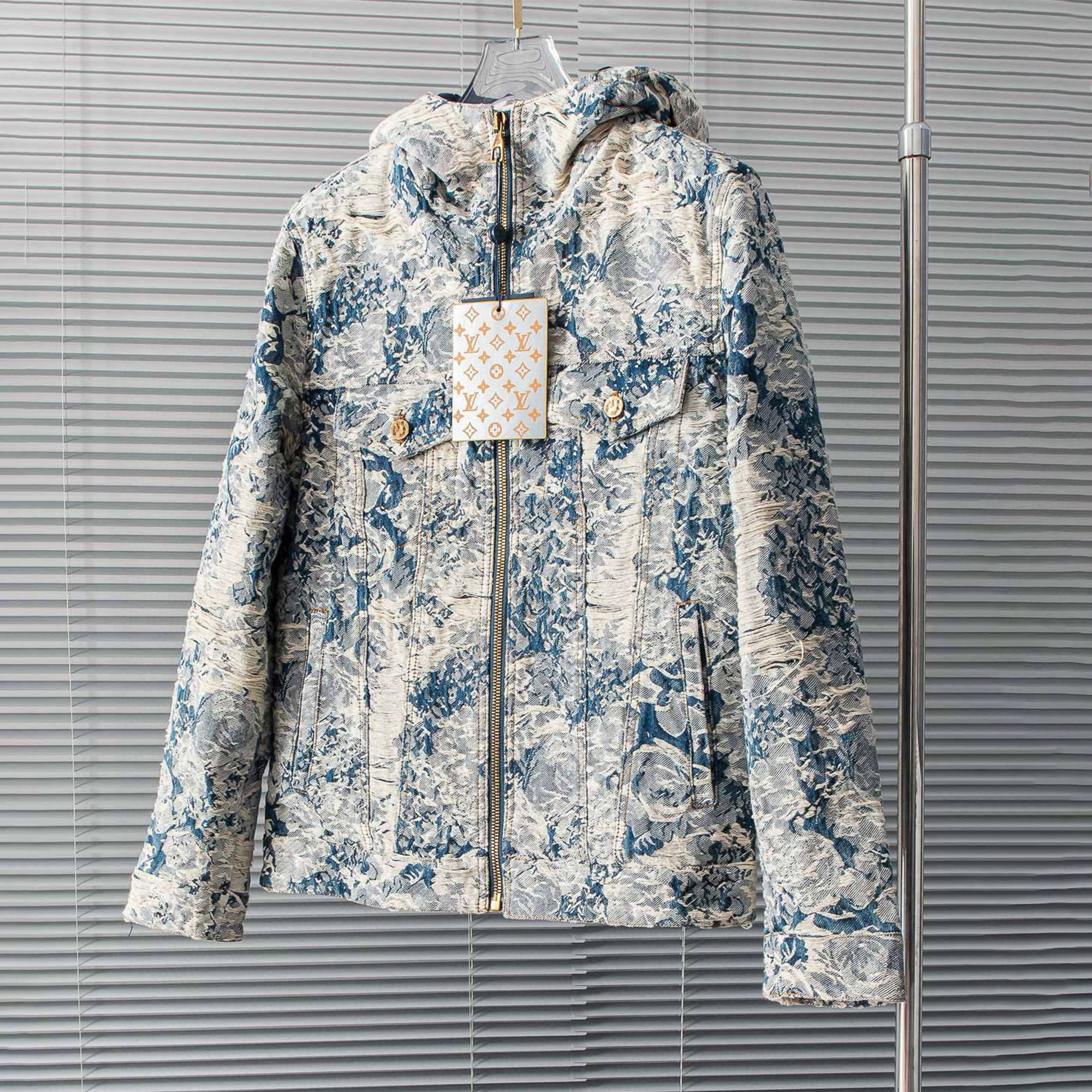 NIGO Louis Vuitton Men's Winter Floral Jacquard Washed And Fringed Denim Jacket Down Jacket Warm Fit Coat Ngvp #nigo7626