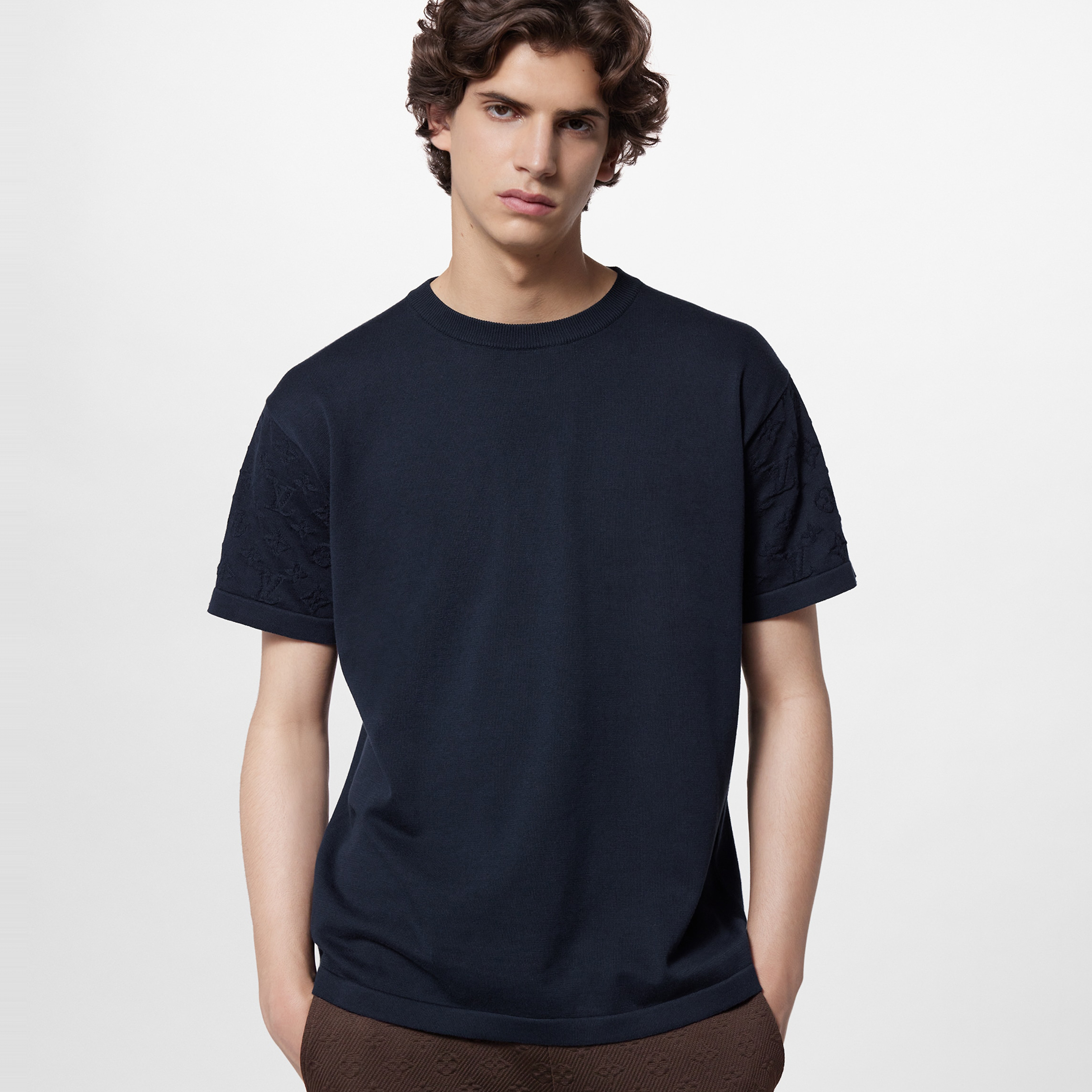 NIGO Louis Vuitton Men's Summer Letter Jacquard Pattern Navy Round Neck Cotton Short Sleeve T-Shirt #nigo97886