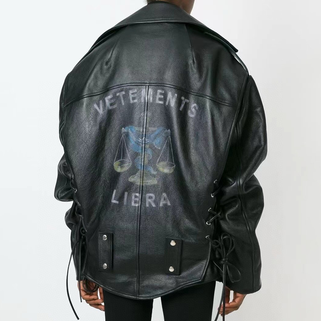 NIGO Vetements 16aw Scorpio Men's Fall/Winter Black Graffiti Printed Biker Multi-Zip Leather Jacket #nigo97922