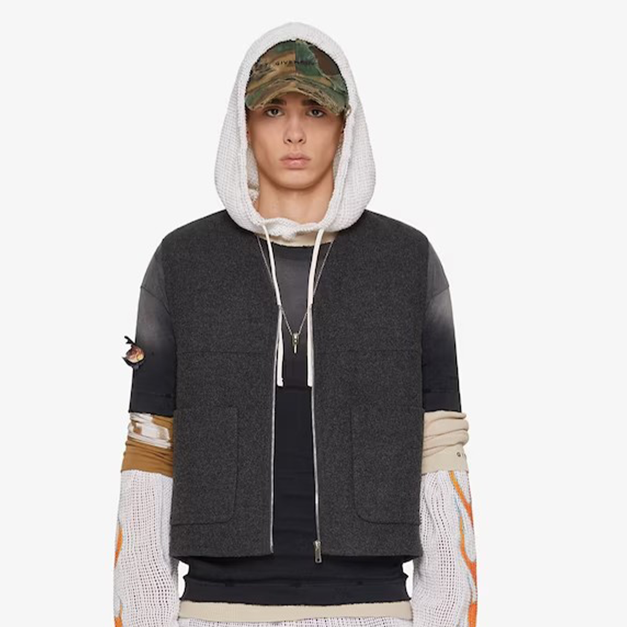 NIGO Givenchy Men's Spring & Autumn Solid Color Multi-Pocket V-Neck Zipper Sleeveless Double Sided Wool & Cashmere Vest Ngvp #nigo7644
