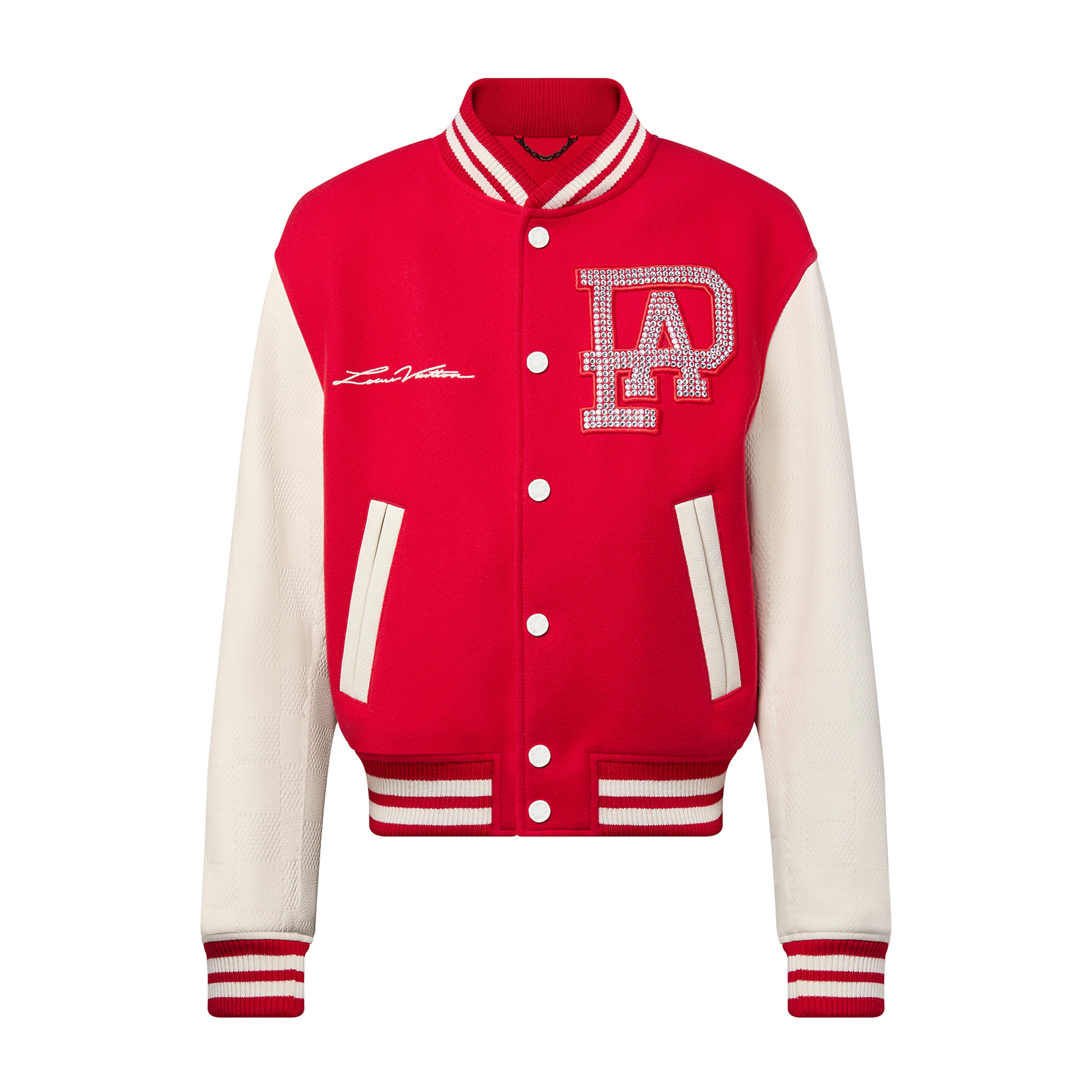 NIGO Louis Vuitton Mix Leather Varsity Blouson Men's and Women's Autumn Winter Color Blocking Embroidery Applique Cowhide Baseball Jacket #nigo97926