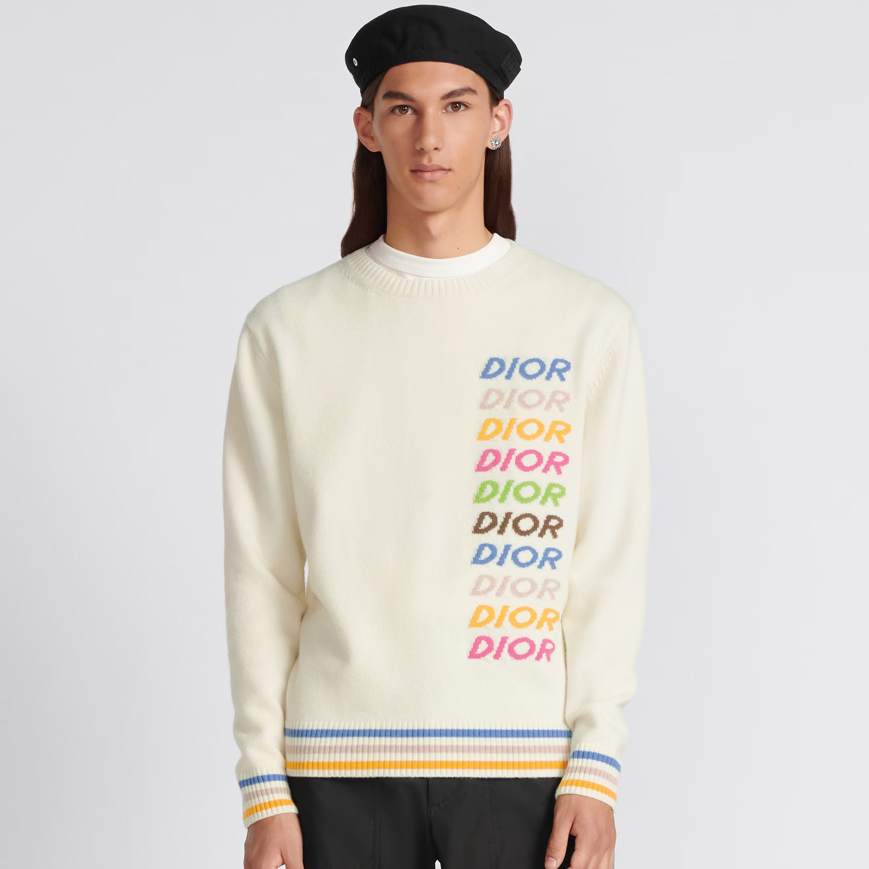 NIGO Dior Men's Spring & Autumn Colorful Logo Letter Embroidery Crew Neck Cashmere Sweater Pullover #nigo97942