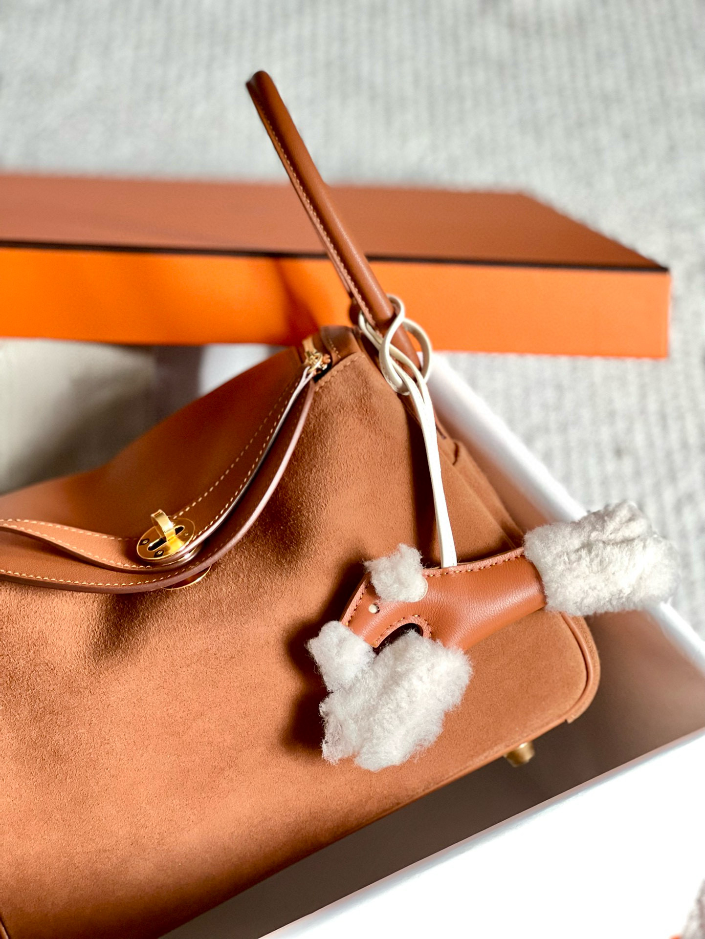 NIGO Hermes Women's Golden Brown Suede Patchwork Swift Leather Tote Shoulder Bag Bags #nigo97932