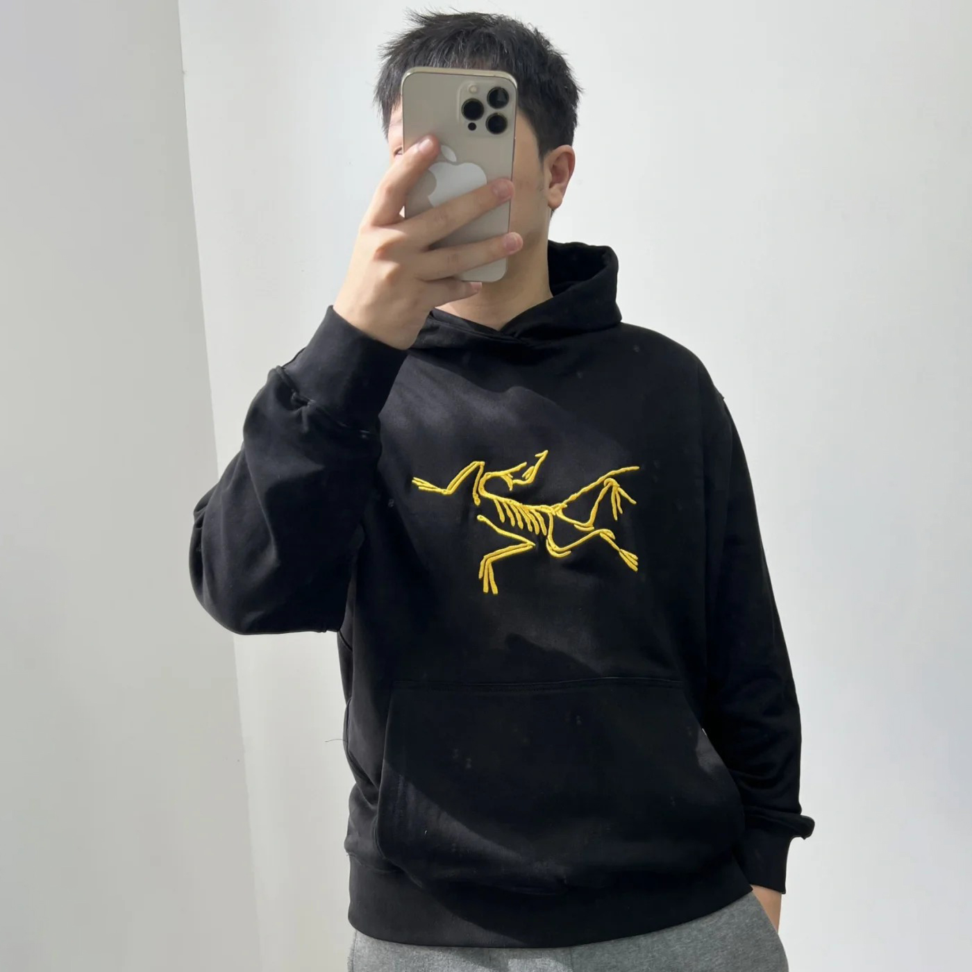 NIGO Arcteryx Men's and Women's Autumn Clashing Logo Printed Solid Color Loose Hooded Sweatshirt Pullover #nigo97948