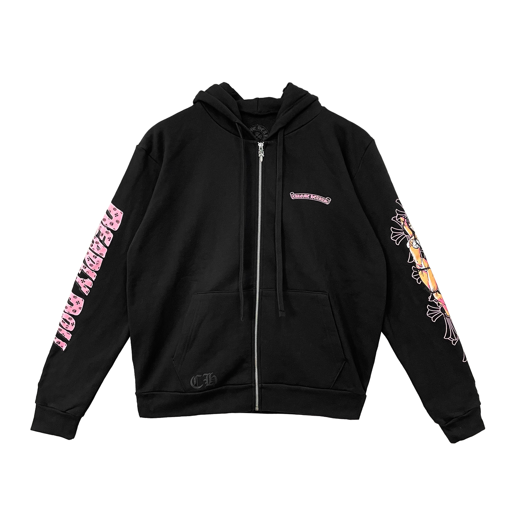 NIGO Chrome Hearts Men's Fall/Winter Fan Cross Graffiti Print Black Hooded Zipper Jacket #nigo97956