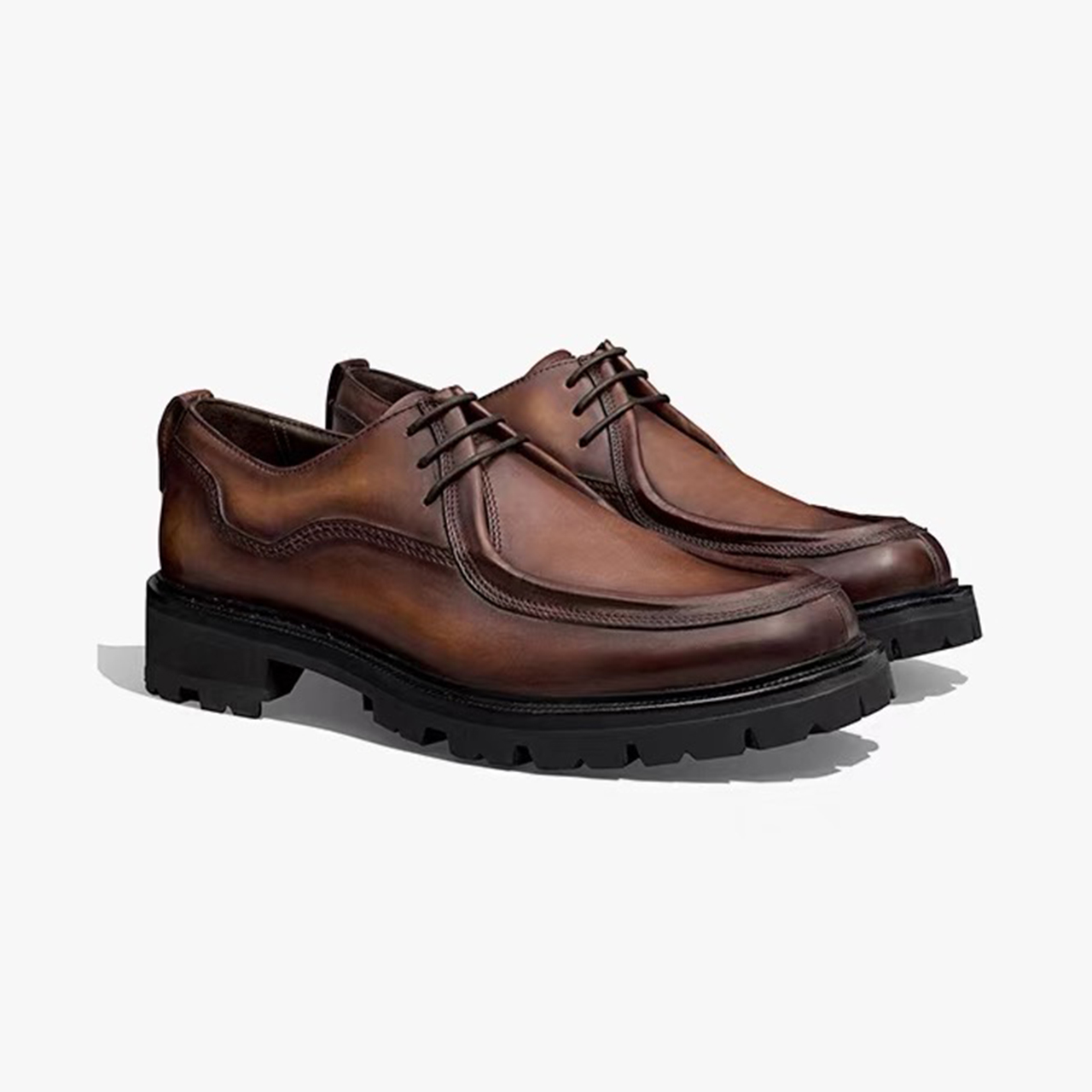 NIGO Berluti Men's Four Seasons Temperament Brown Cowhide Chunky Heel Formal Leather Shoes Ngvp #nigo7660