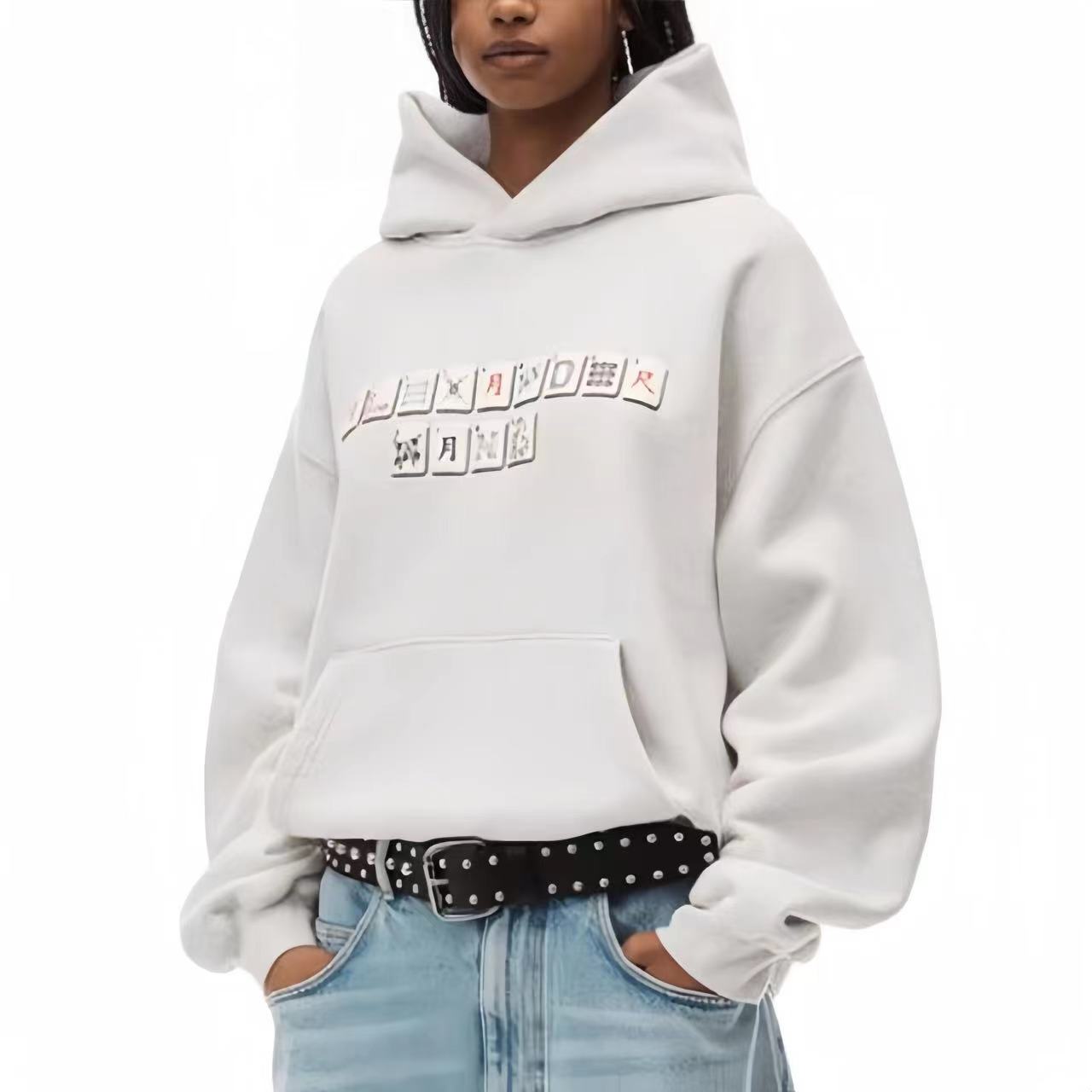 NIGO Alexander wang Men's Women's Spring And Autumn Solid Color Mahjong Pattern Long Sleeve Loose Hooded Sweatshirt Ngvp #nigo7634