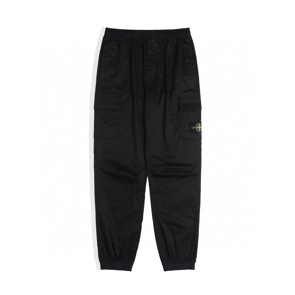 NIGO Stone Island Men's Fall Black Cotton Guide Pin Patch Casual Straight Loose Work Pants #nigo97966