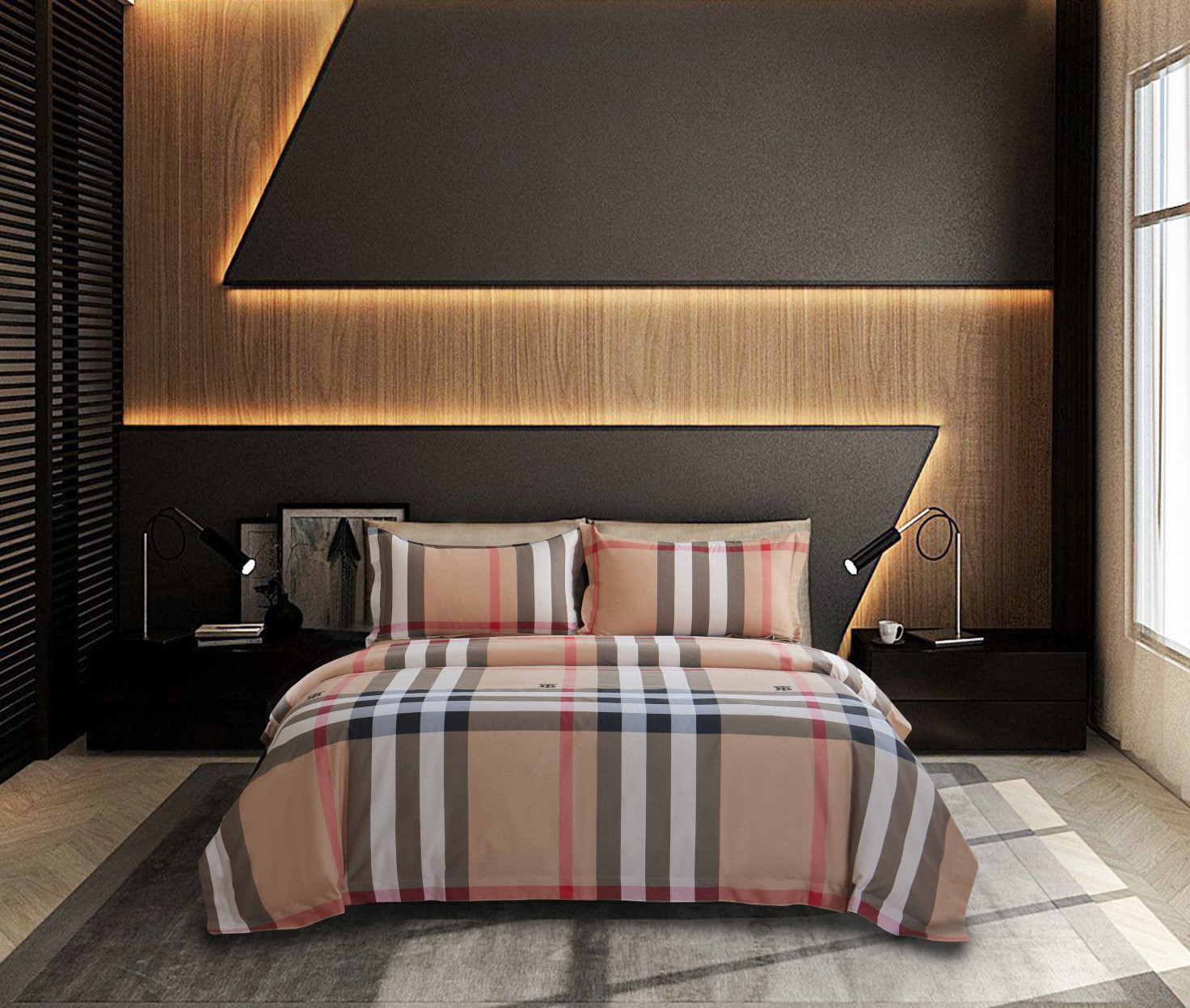 NIGO Burberry Winter Cotton Brushed Plaid Printed Duvet Cover Pillowcase Sheet Set Suit #nigo97971