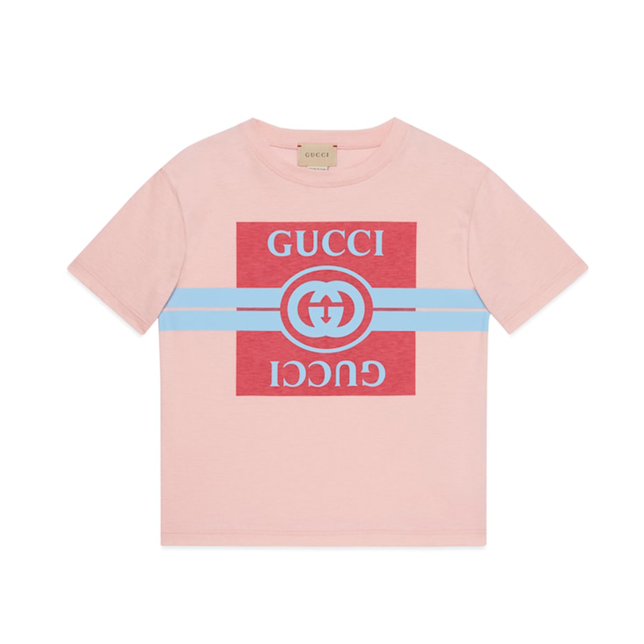 NIGO Gucci Kid's Summer Pink Logo Printed Knit Round Neck Short Sleeve Cotton T-Shirt #nigo31244