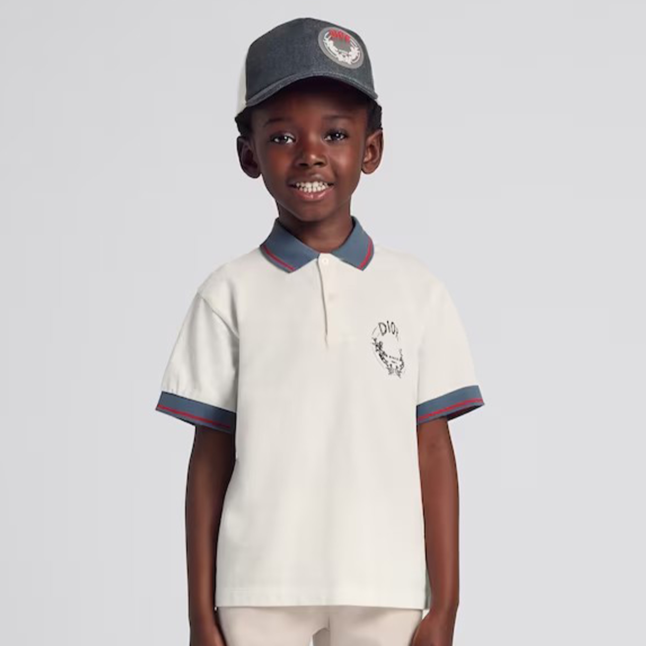 NIGO Dior Kid's Summer Logo Letter Print Striped Cotton Short Sleeve Lapel White Polo Shirt #nigo31251