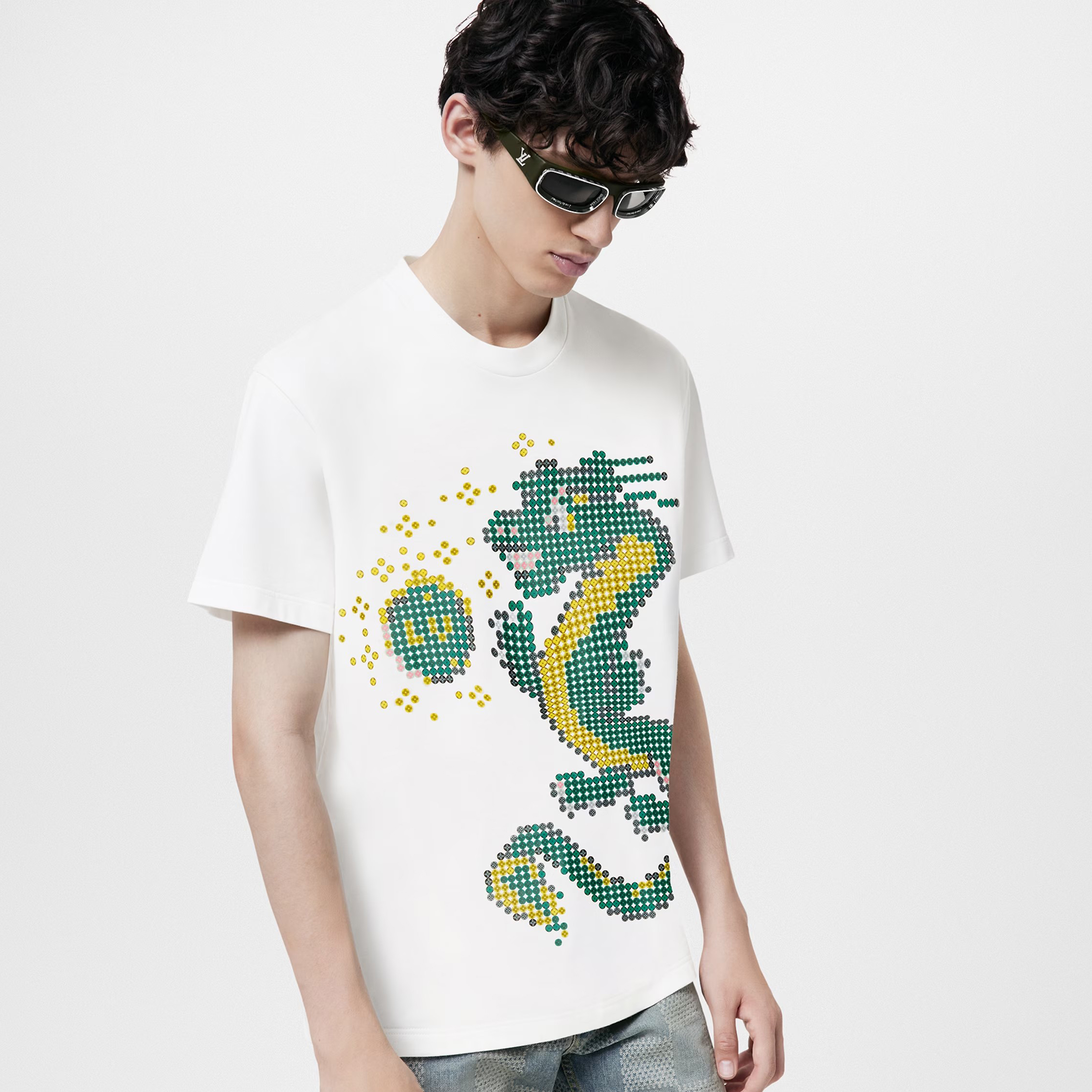 NIGO Louis Vuitton Men's Summer Year of the Dragon Printed Round Neck Cotton White Short Sleeve T-Shirt #nigo97991