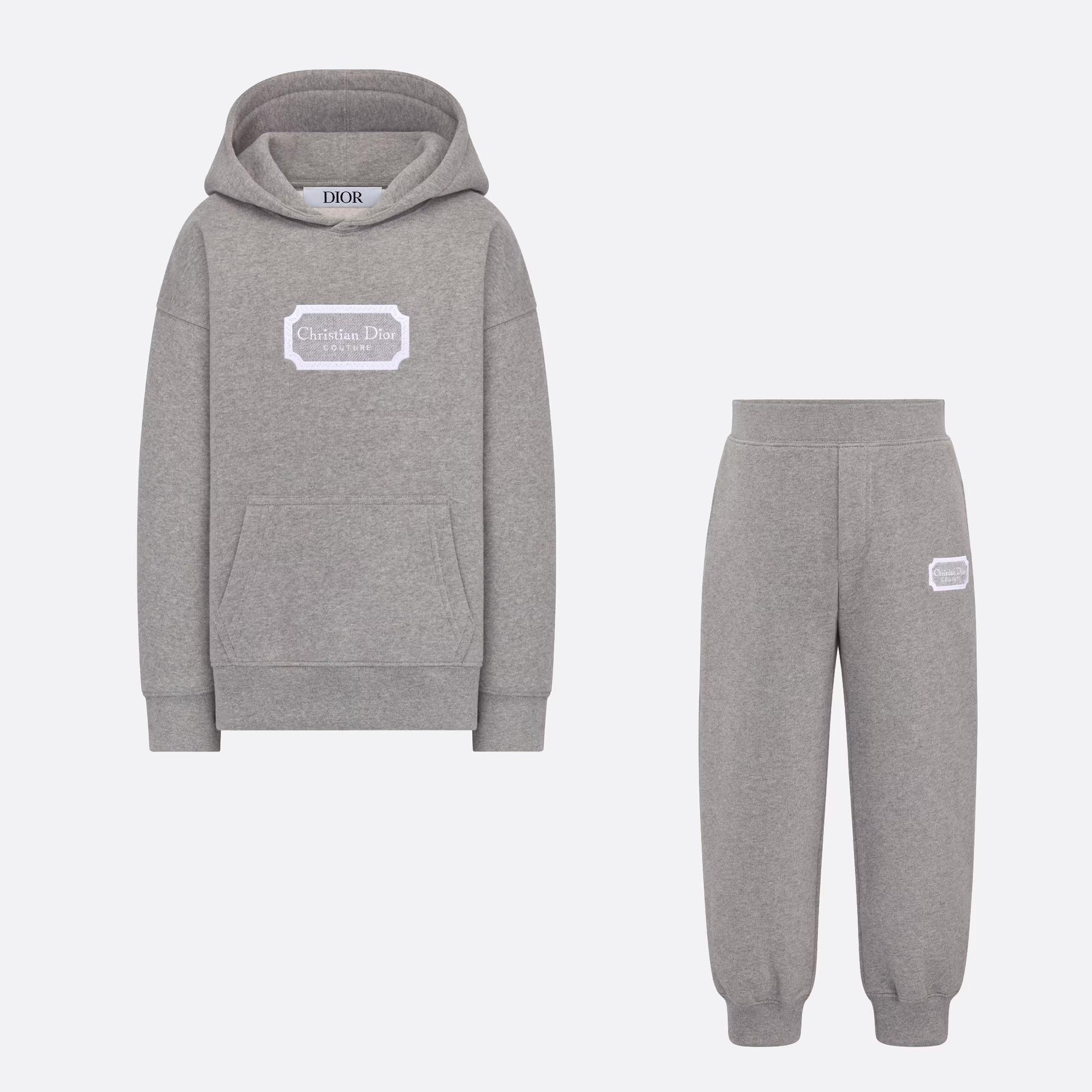 NIGO Dior Kid's Spring And Autumn Gray Letter Embroidery Hooded Long Sleeve Cotton Sweatshirt Drawstring Knit Track Pants Set #nigo31245