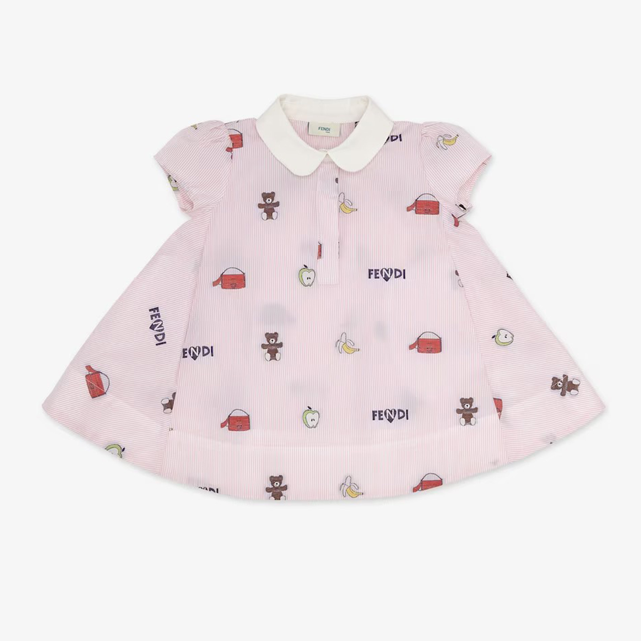 NIGO Fendi Kid's Spring And Summer Pink Letter Print Lapel Short-Sleeved Casual Dresses #nigo31256