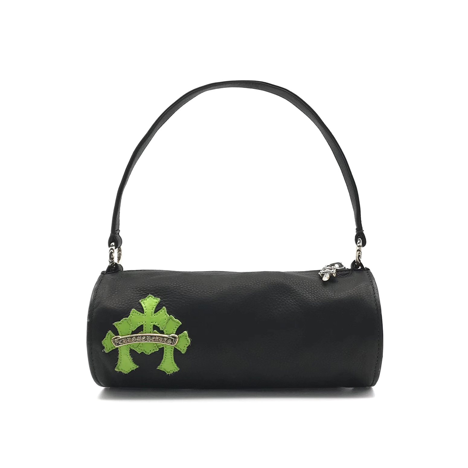 NIGO Chrome Hearts Women's Black Leather Green Cross Label Cylinder Underarm Bag Tote Shoulder Bags #nigo98131