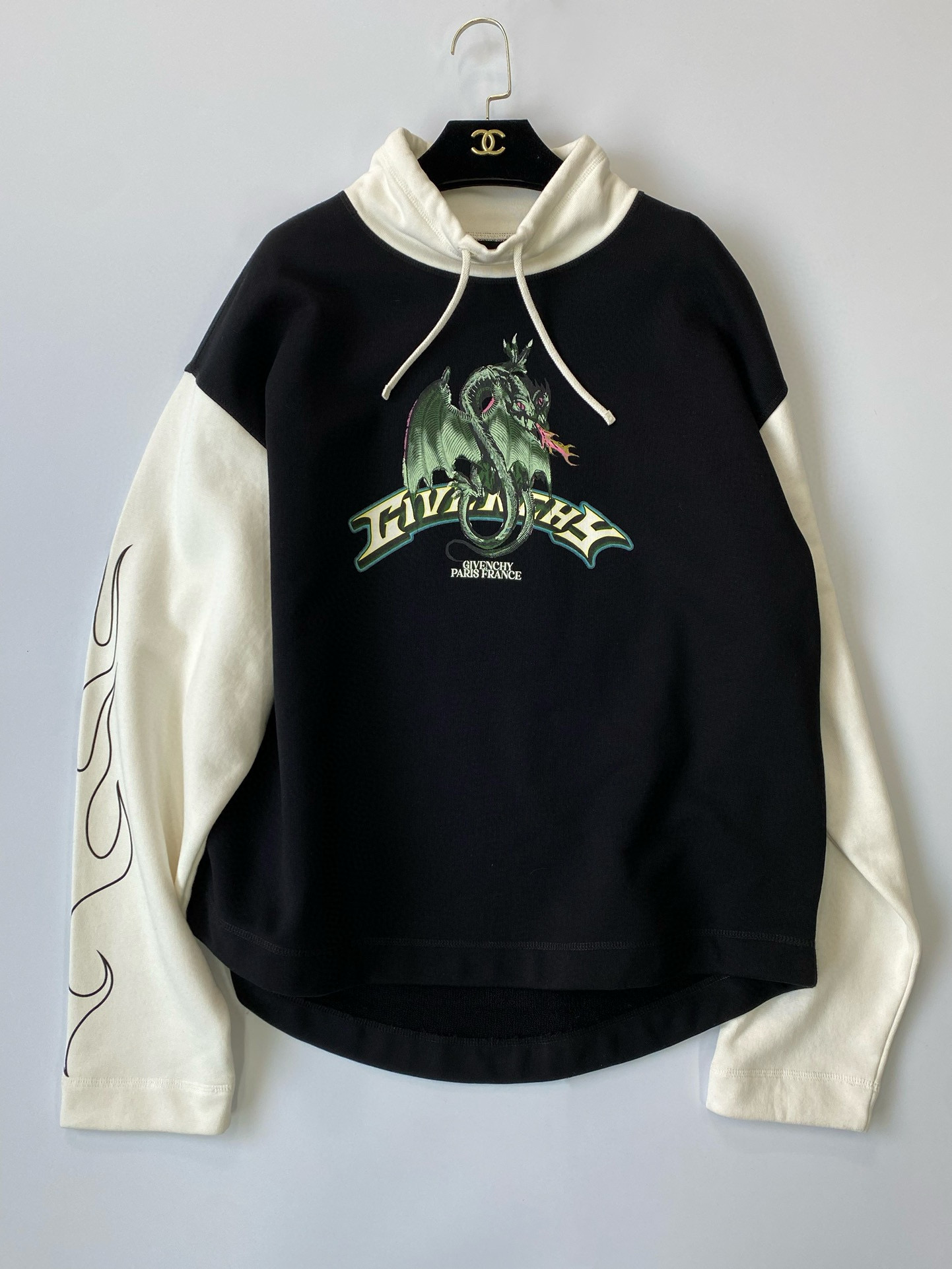 NIGO Givenchy Men's Autumn and Winter Black and White Splicing Dragon Print Long Sleeved Hooded Sweatshirt Pullover #nigo98126