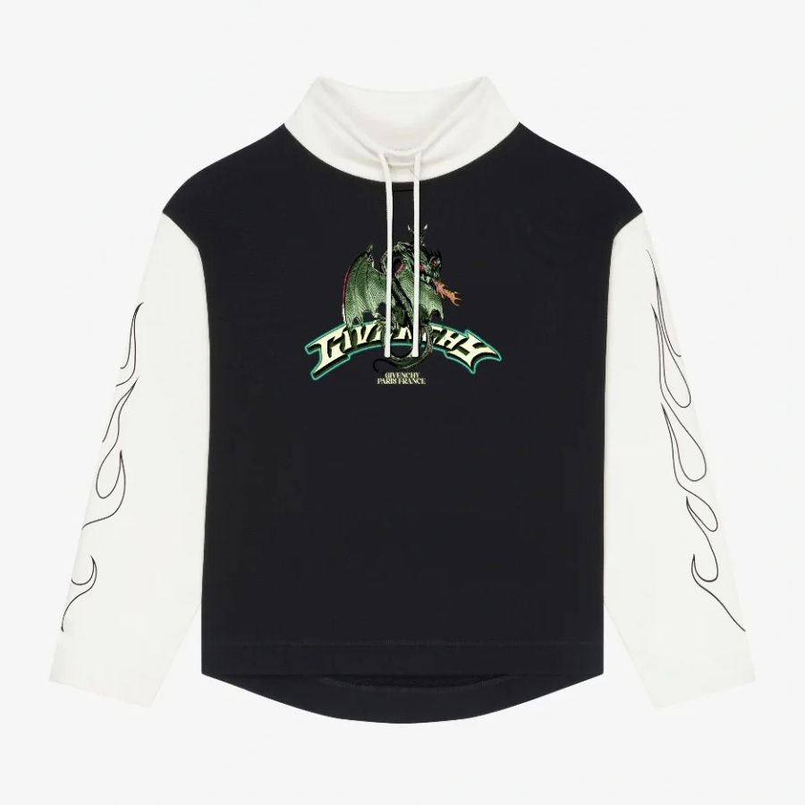 NIGO Givenchy Men's Autumn and Winter Black and White Splicing Dragon Print Long Sleeved Hooded Sweatshirt Pullover #nigo98126