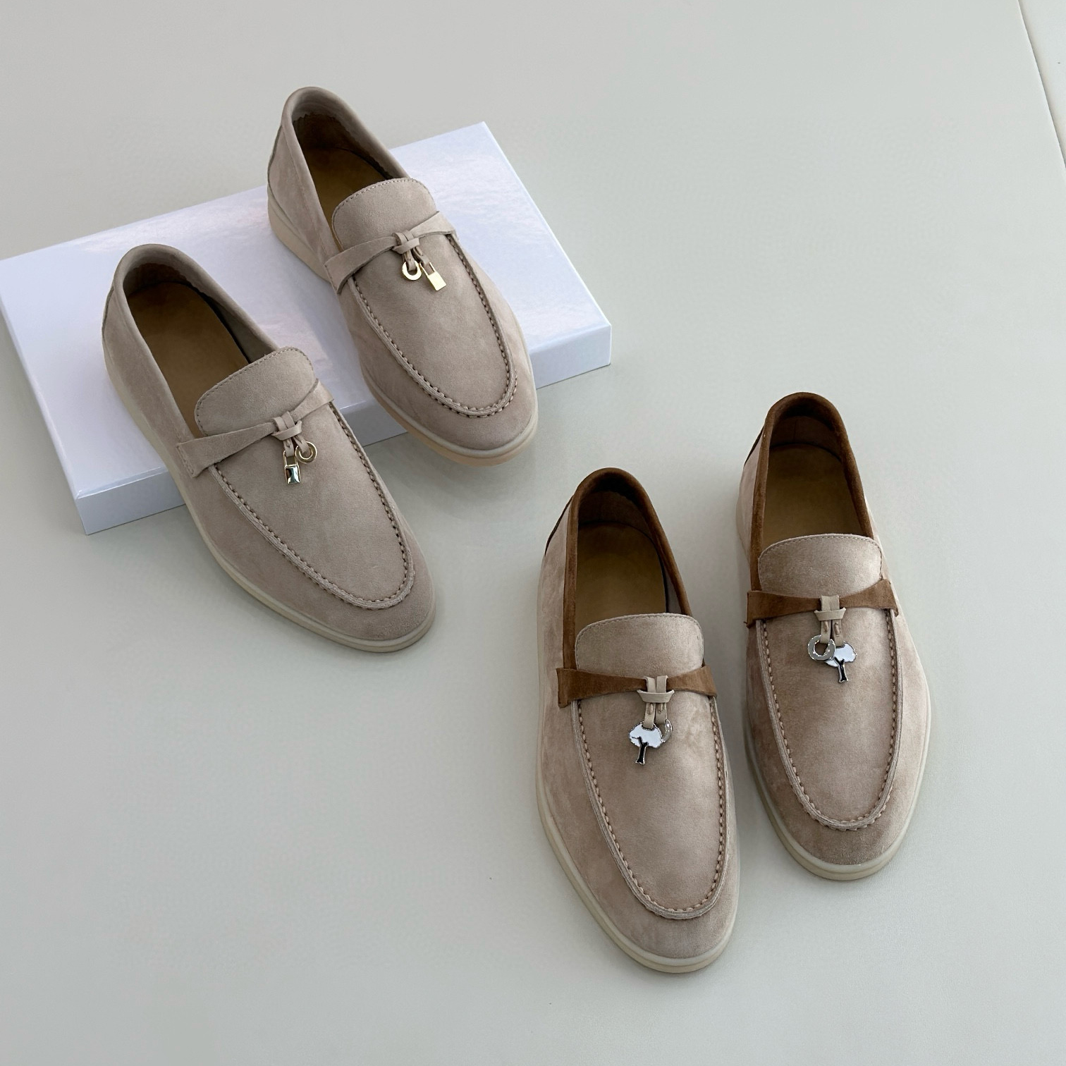 NIGO Loro Piana Women's Solid Color Suede Leather Pendant Flat Loafers Shoes #nigo98125