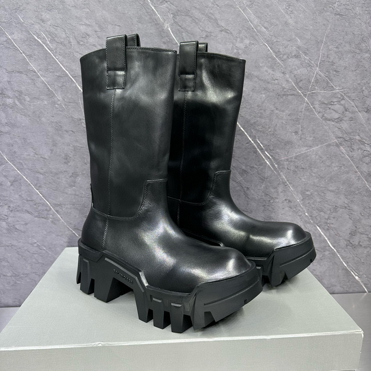 NIGO Balenciaga Men's Bulldozer Fall and Winter Black Calfskin Thick Sole Mid Calf Boots Low Derby Shoes #nigo98118