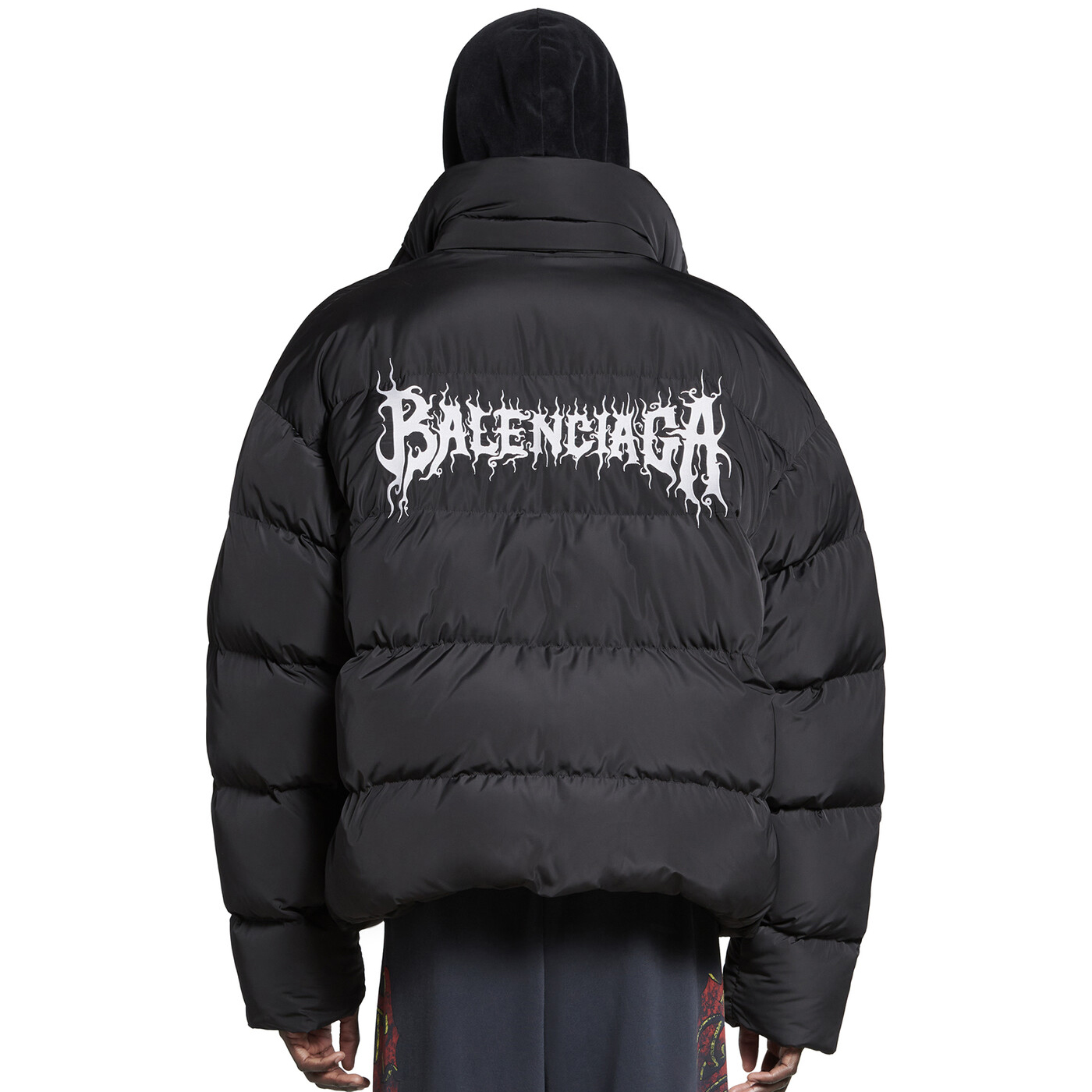 NIGO Balenciaga Men's Winter Flame Letter Logo Print Black Nylon Fabric Long Sleeve Puffer Down Jacket #nigo98137