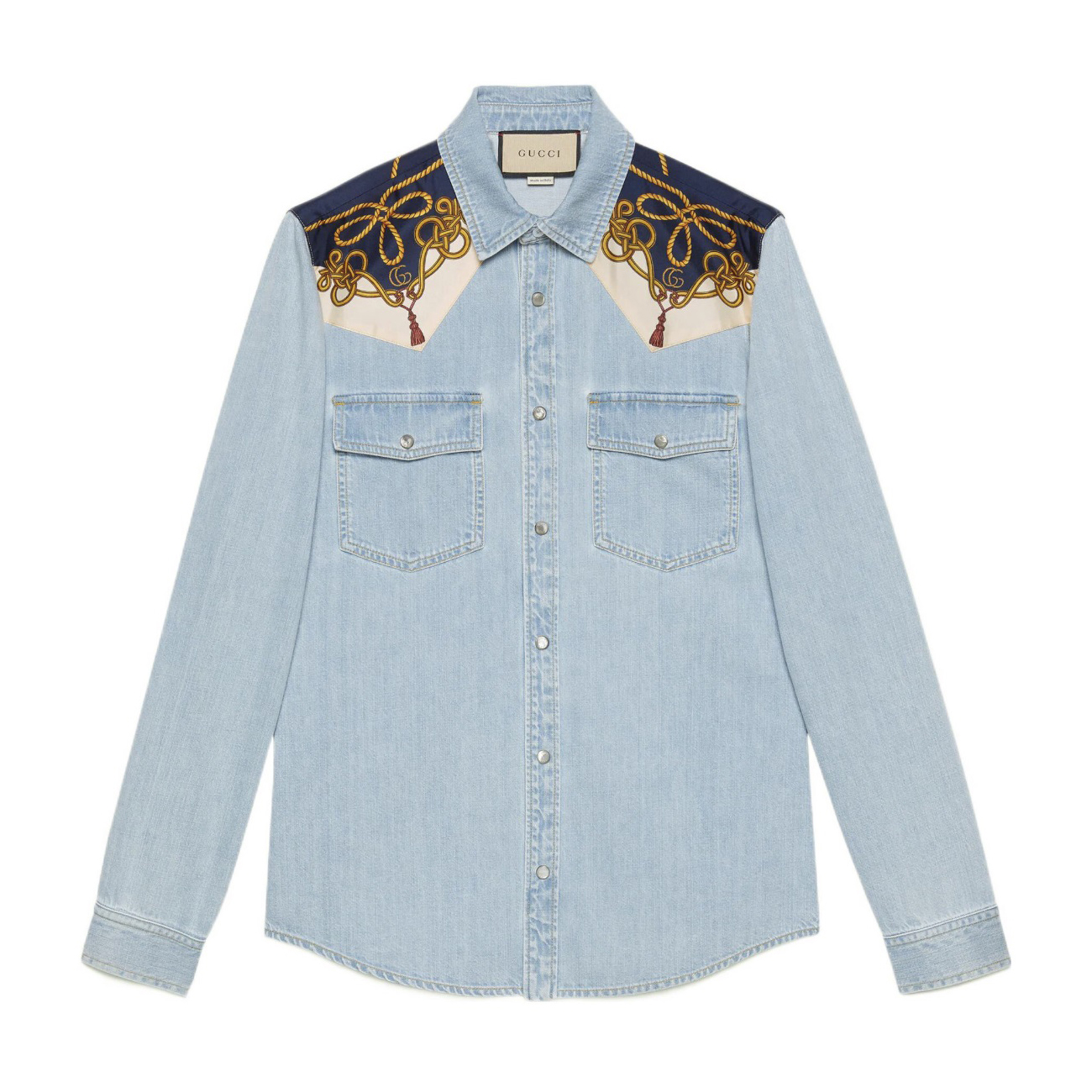 NIGO Gucci Men's Summer Light Blue Geometric Pattern Denim Long Sleeve Single Breasted Shirt Jacket #nigo98142