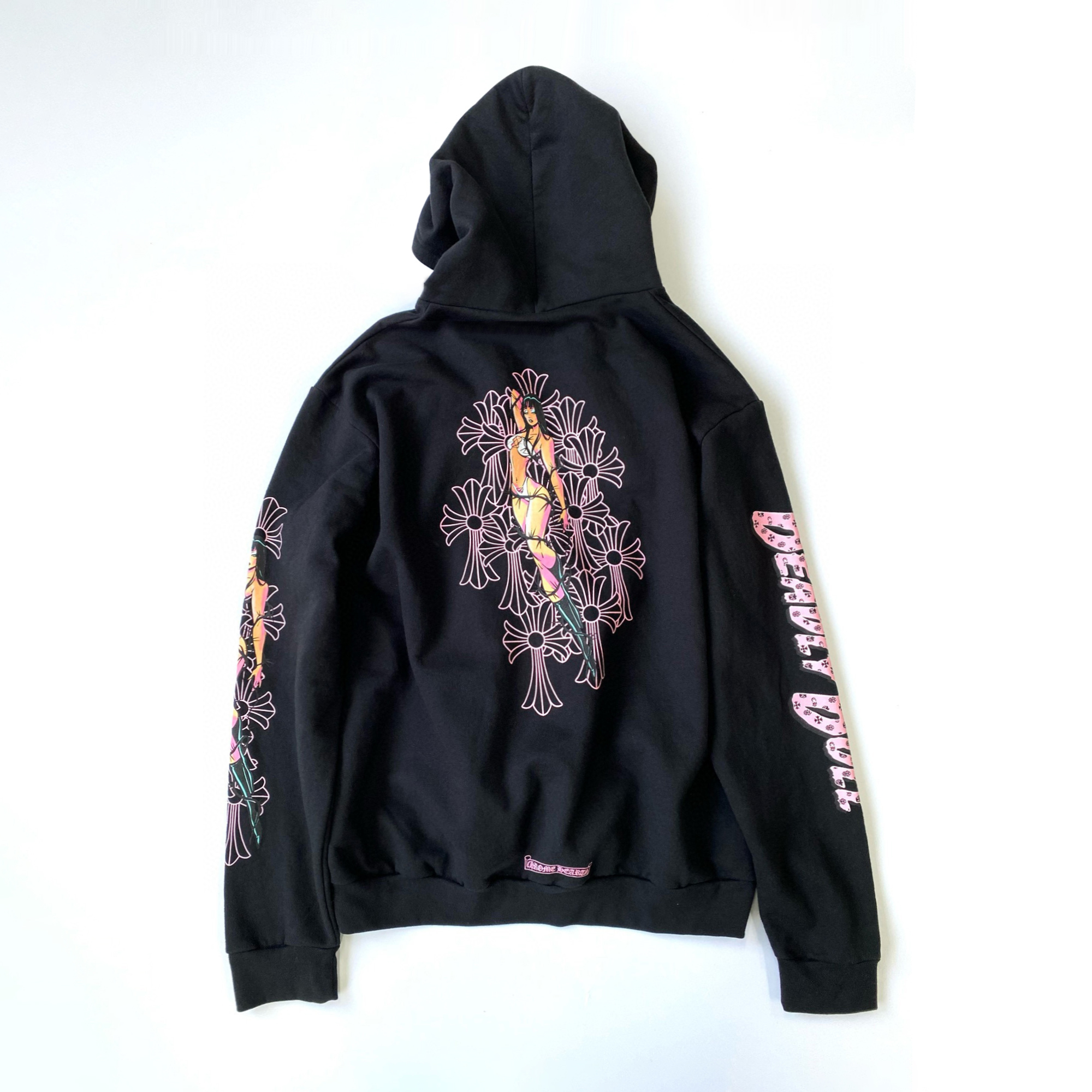 NIGO Chrome Hearts Men's Fall/Winter Fan Cross Graffiti Print Black Hooded Zipper Jacket #nigo97956