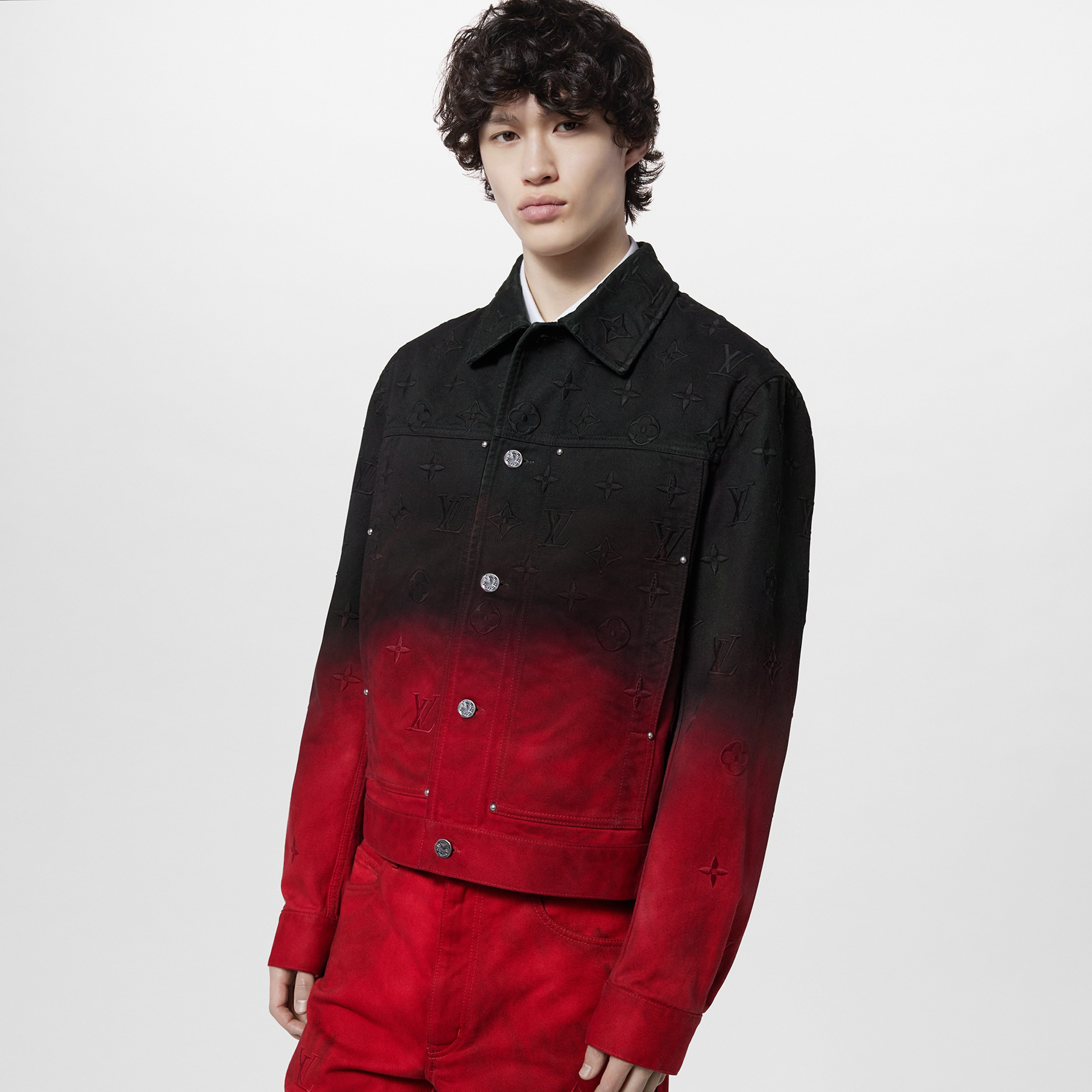 NIGO Louis Vuitton Men's Fall And Winter Models Black And Red Gradient Long Sleeved Denim Single Breasted Jacket #nigo98144