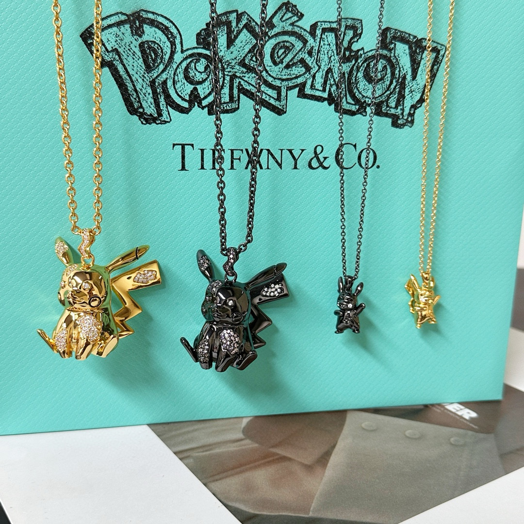 NIGO Tiffany & Co. Arsham Studio & Pokemon Co-Branded Collection Men's & Women's Black & Gold Pikachu Pikachu Necklaces Jewelry #nigo98154