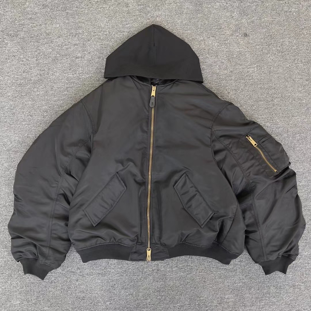 NIGO Balenciaga Men's Winter Black Nylon Embroidered Logo Hooded Pilot Zipper Long Sleeve Jacket #nigo98145