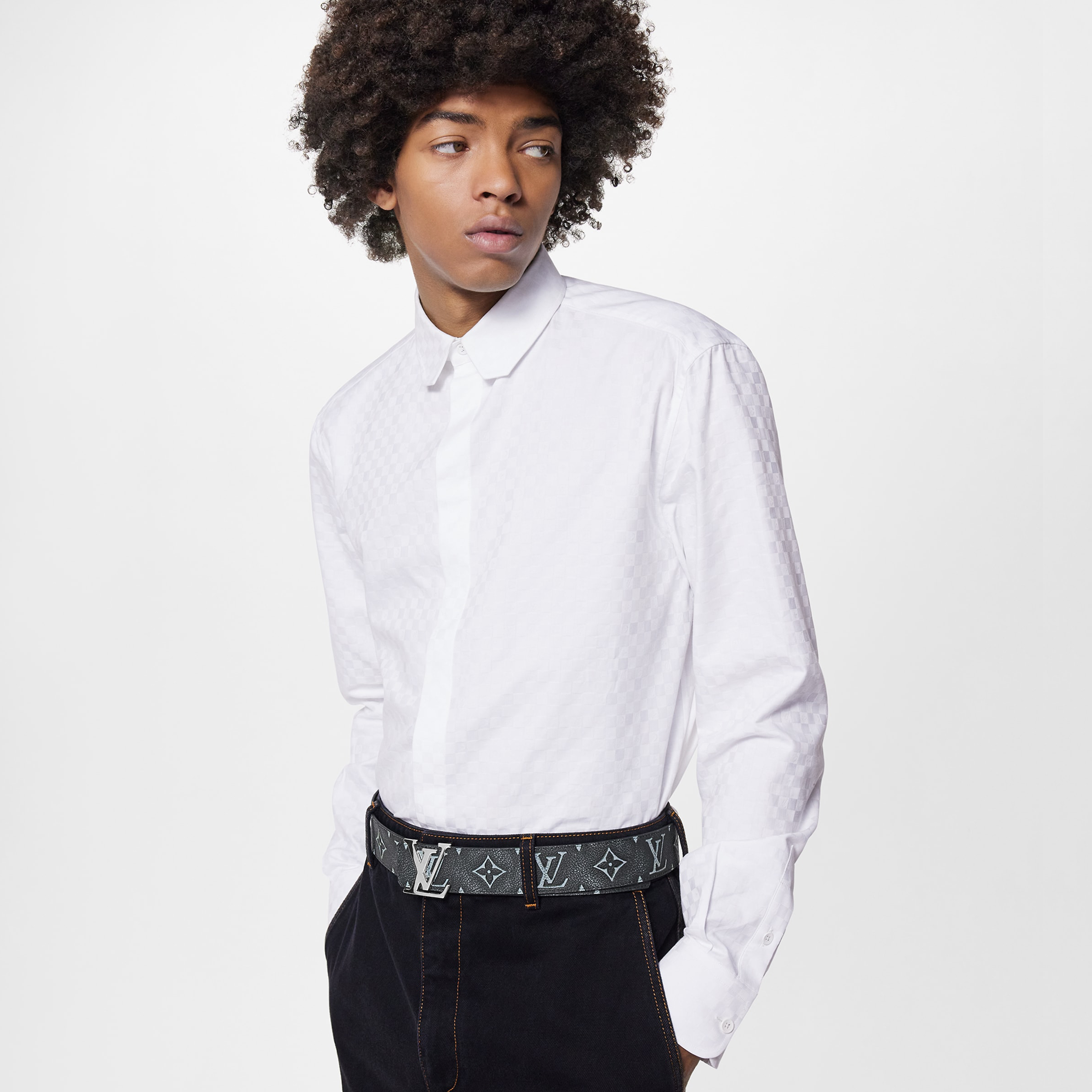 NIGO Louis Vuitton Men's DNA Collar Regular Spring and Autumn White Buttoned Lapel Checkerboard Print Long Sleeve Shirt #nigo98172