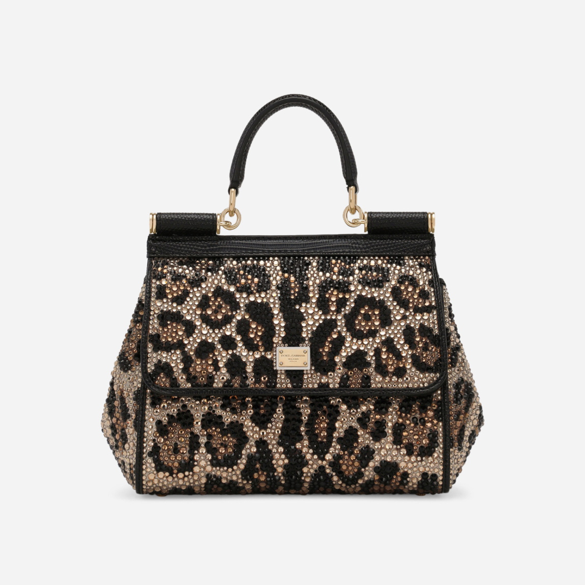 NIGO Dolce&Gabbana Women's BlingBling Sicily Leopard Print Rhinestone Leather Handbag Bag Bags #nigo98167