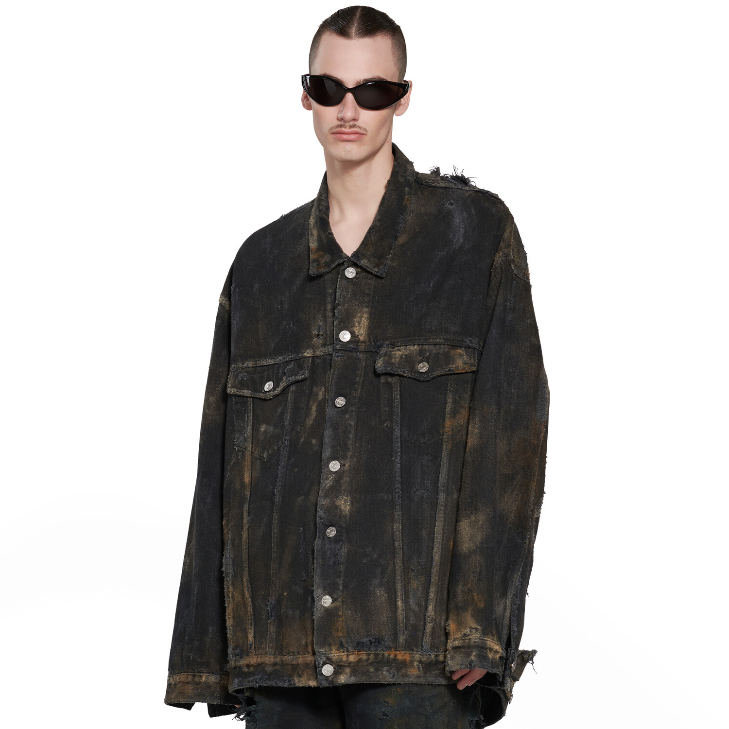 NIGO Balenciaga Men's Spring and Autumn Black Tie-Dye Lapel Single Breasted Torn Denim Long Sleeve Jacket #nigo98162