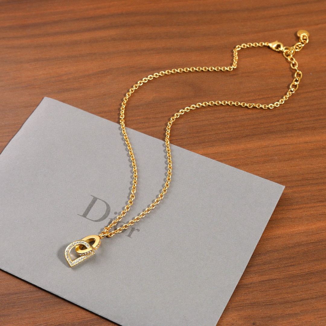 NIGO Dior Women's CD LOCK Necklace in Silver Tone Faux Crystals CD in Gold Tone Brass Jewelry #nigo98182