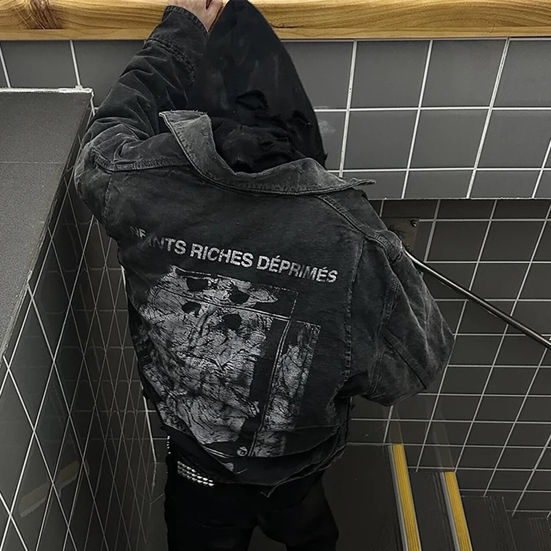 NIGO Enfants Riches Deprimes Men's And Women's Black Spring And Fall Washed And Aged Denim Zipper Jacket #nigo98184